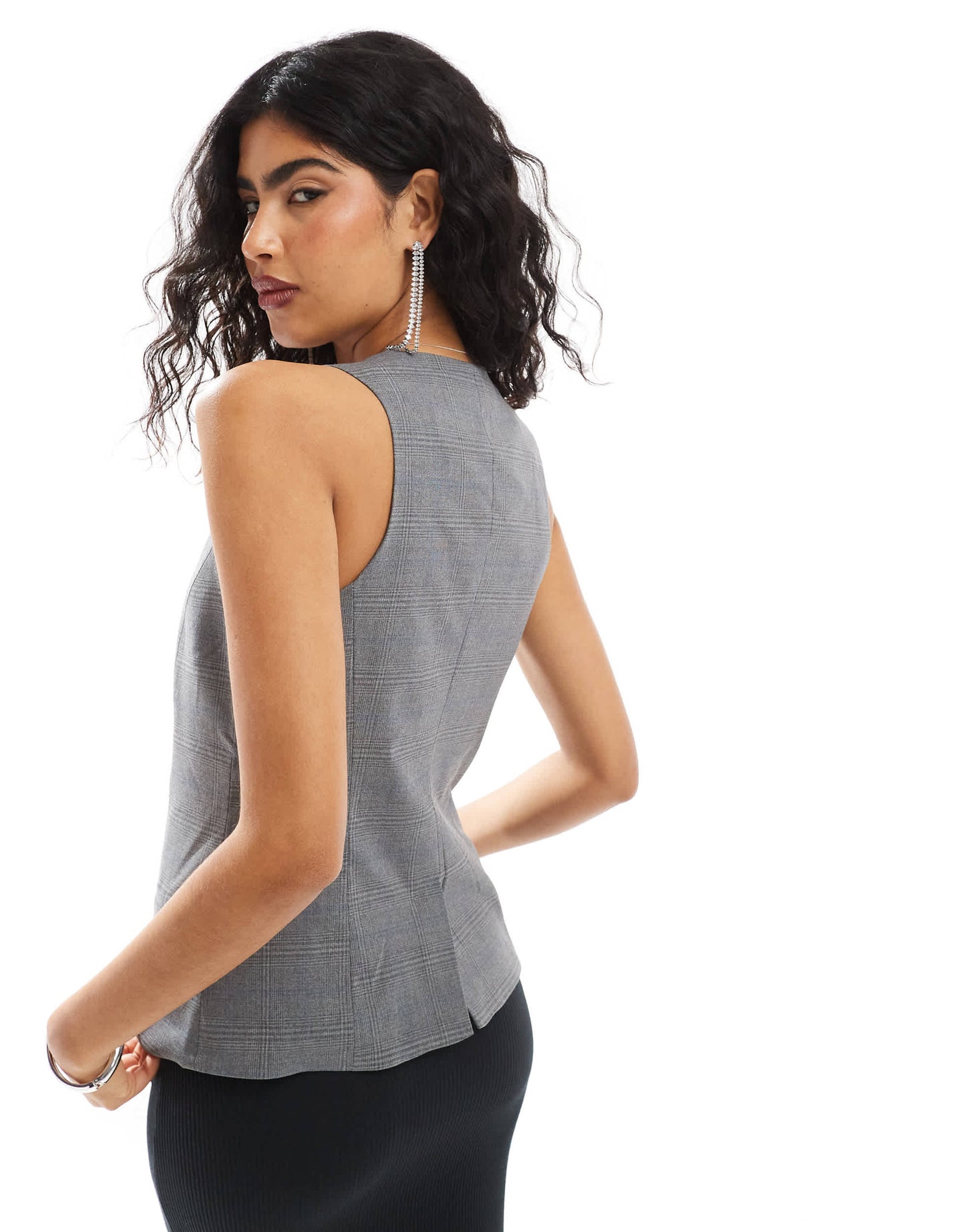 Pull&Bear longline tailored waistcoat co-ord in grey check