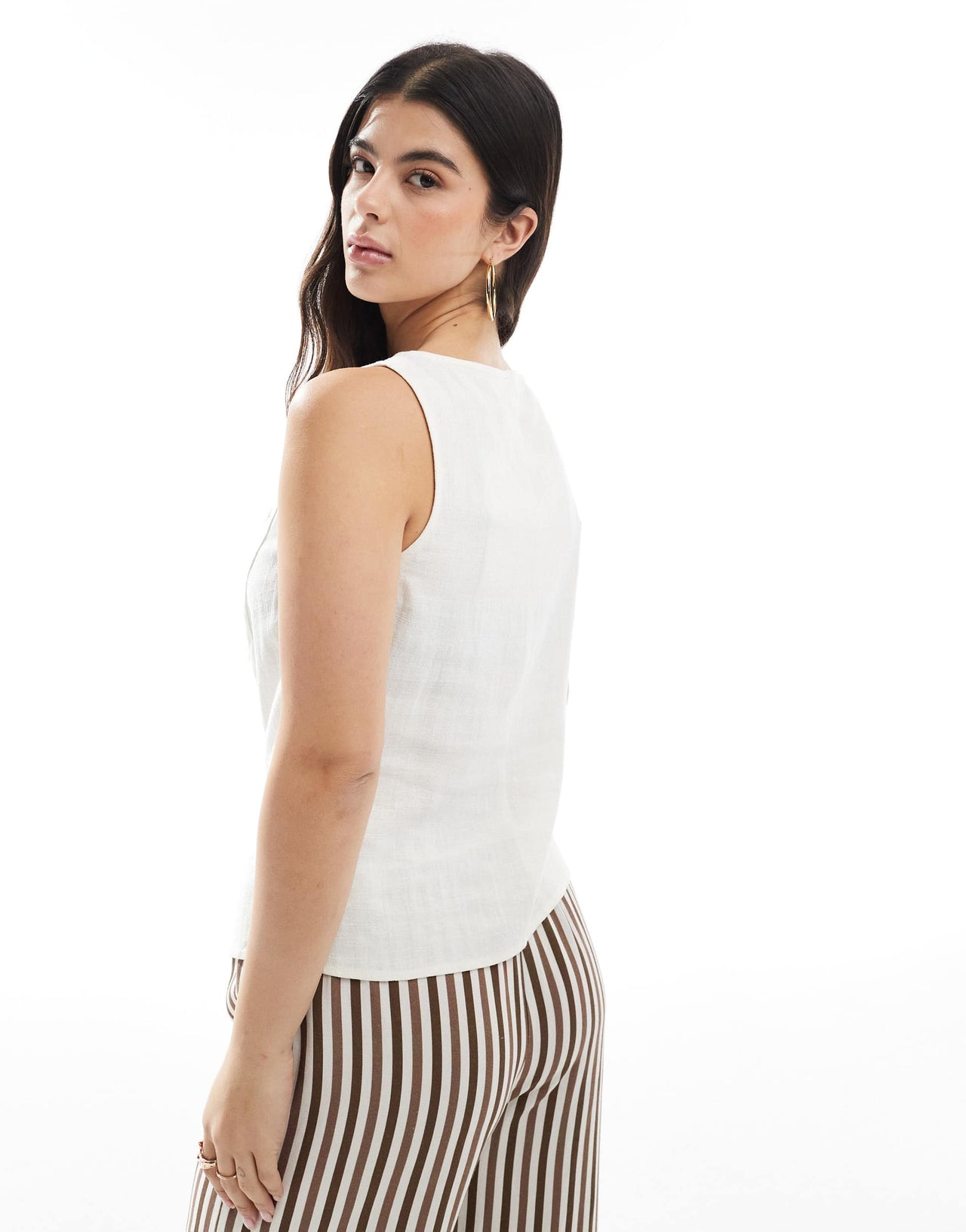 ASOS DESIGN linen look button front waistcoat in white