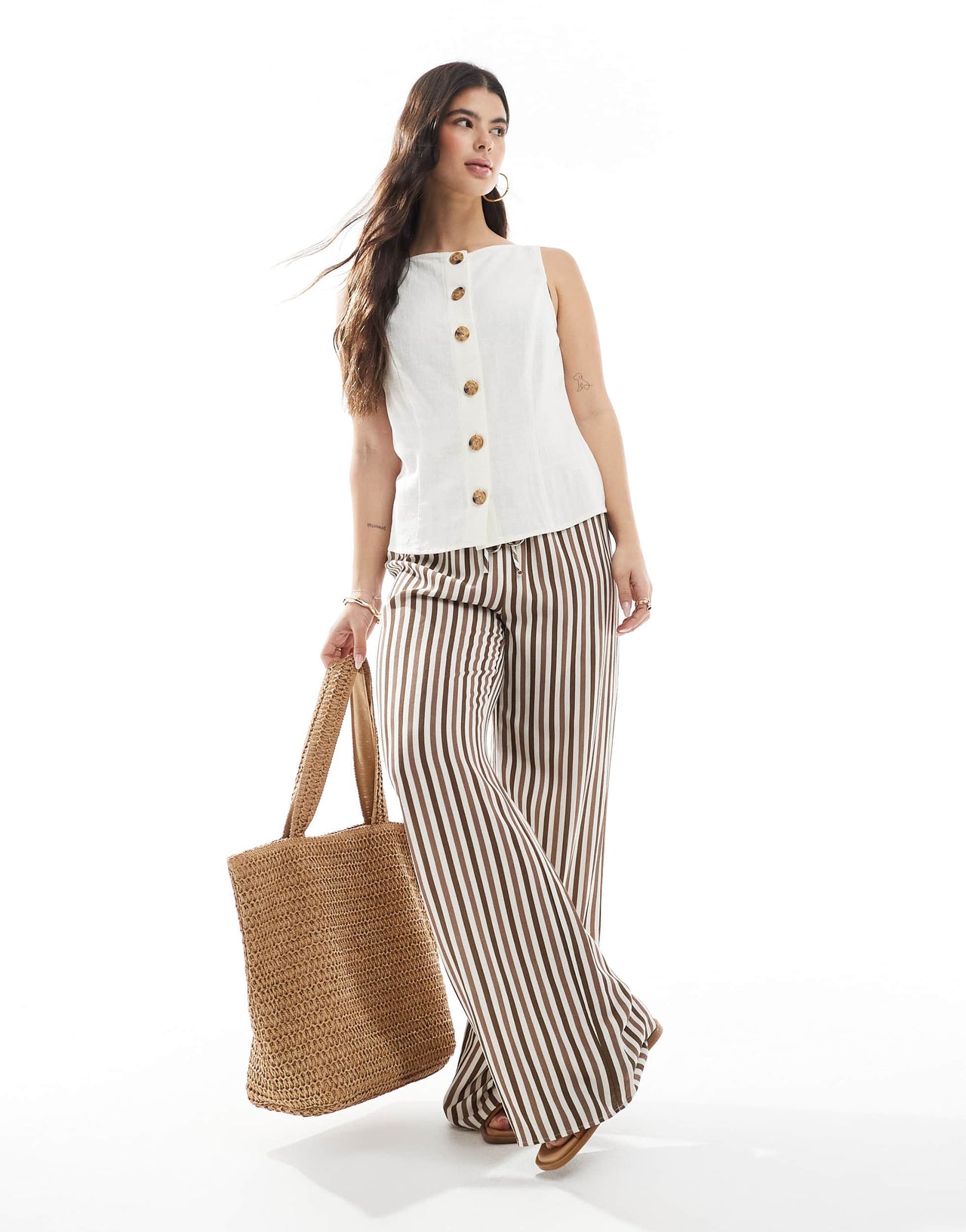 ASOS DESIGN linen look button front waistcoat in white