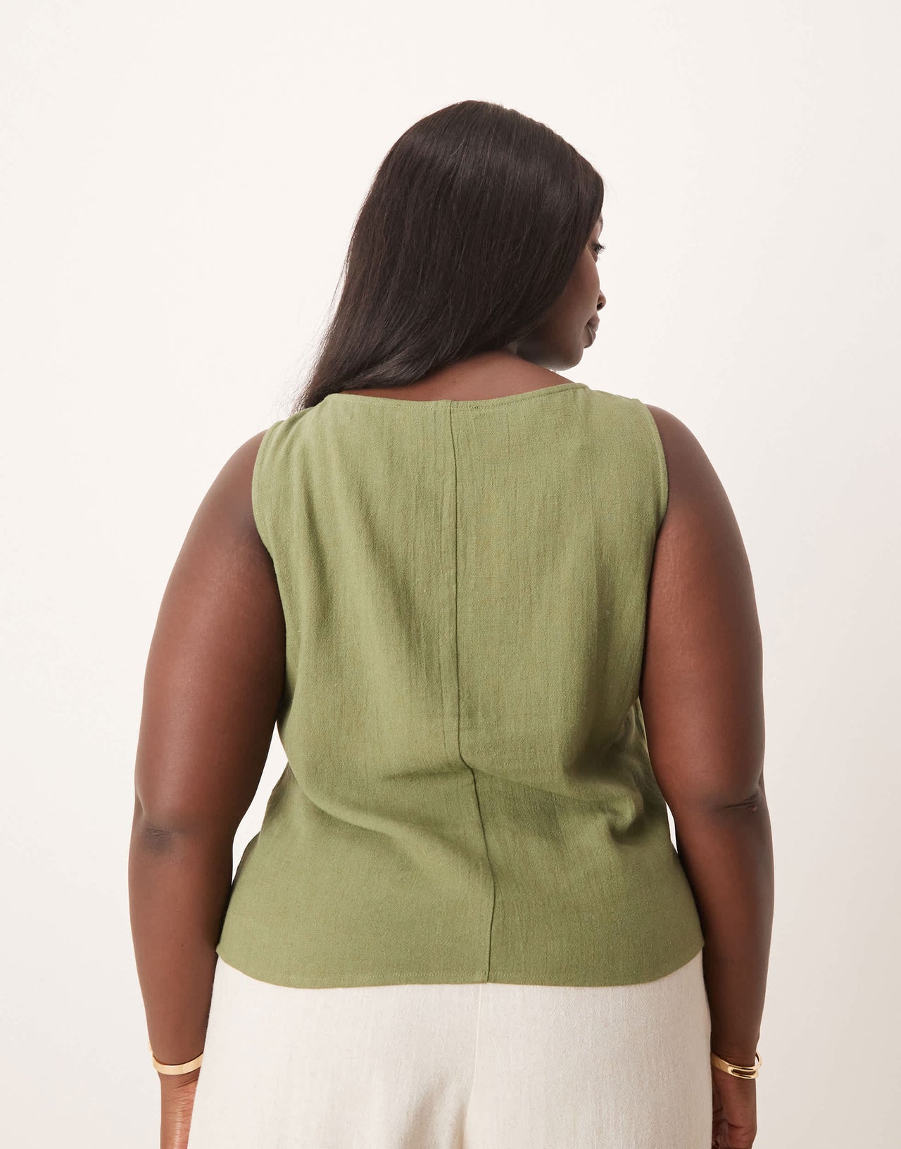 ASOS DESIGN Curve linen look button front waistcoat in khaki