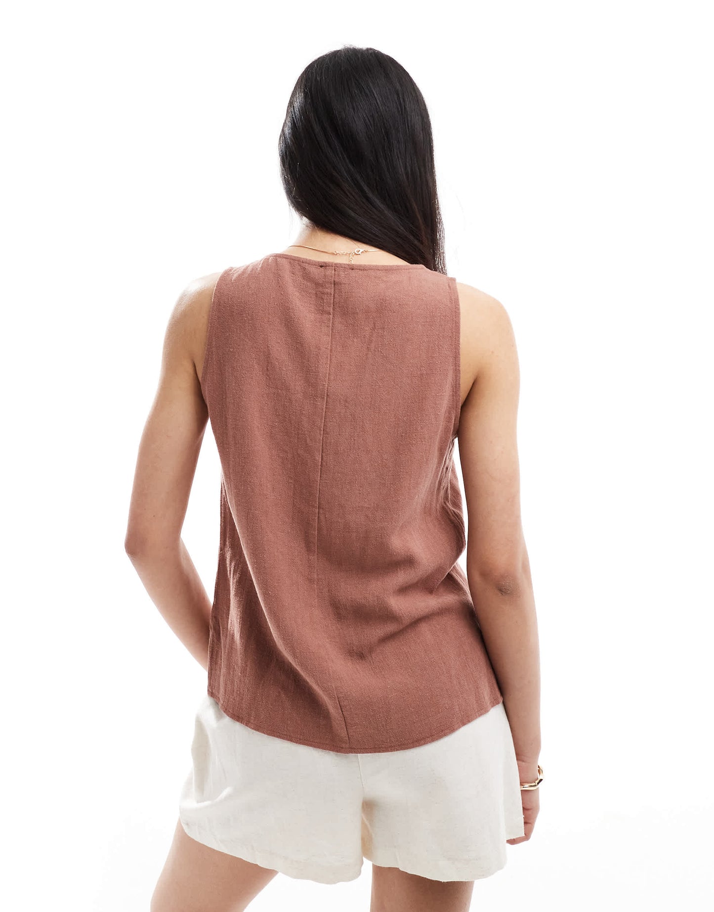 ASOS DESIGN tie front top in linen blend in brown