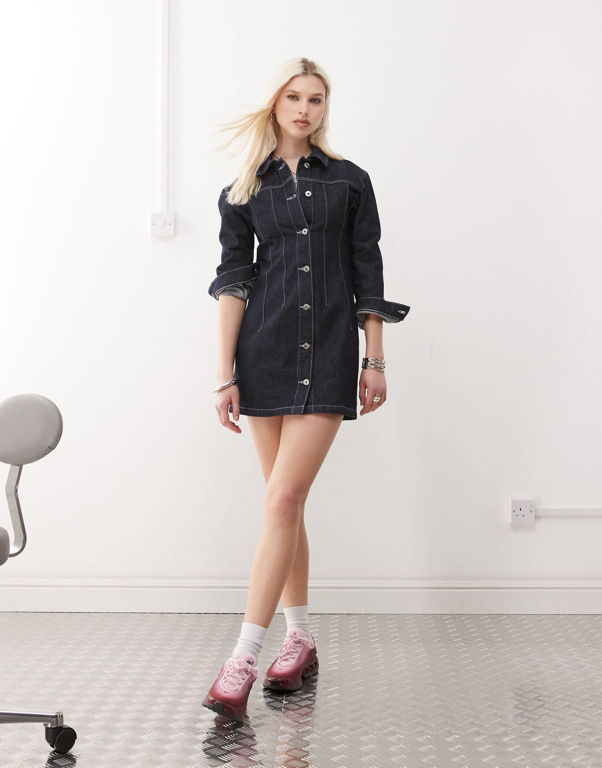 COLLUSION denim shirt dress in rinse wash