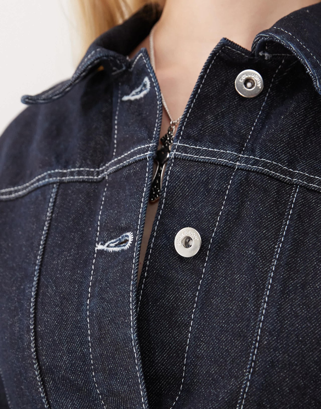 COLLUSION denim shirt dress in rinse wash