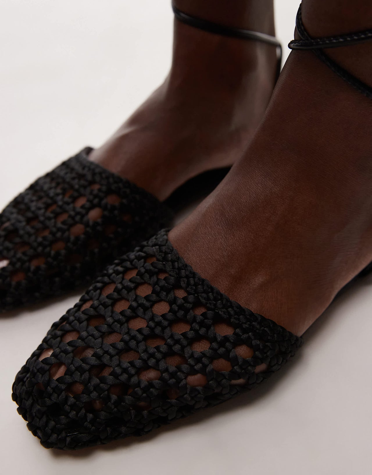 Topshop Arri woven tie up flat shoe in black