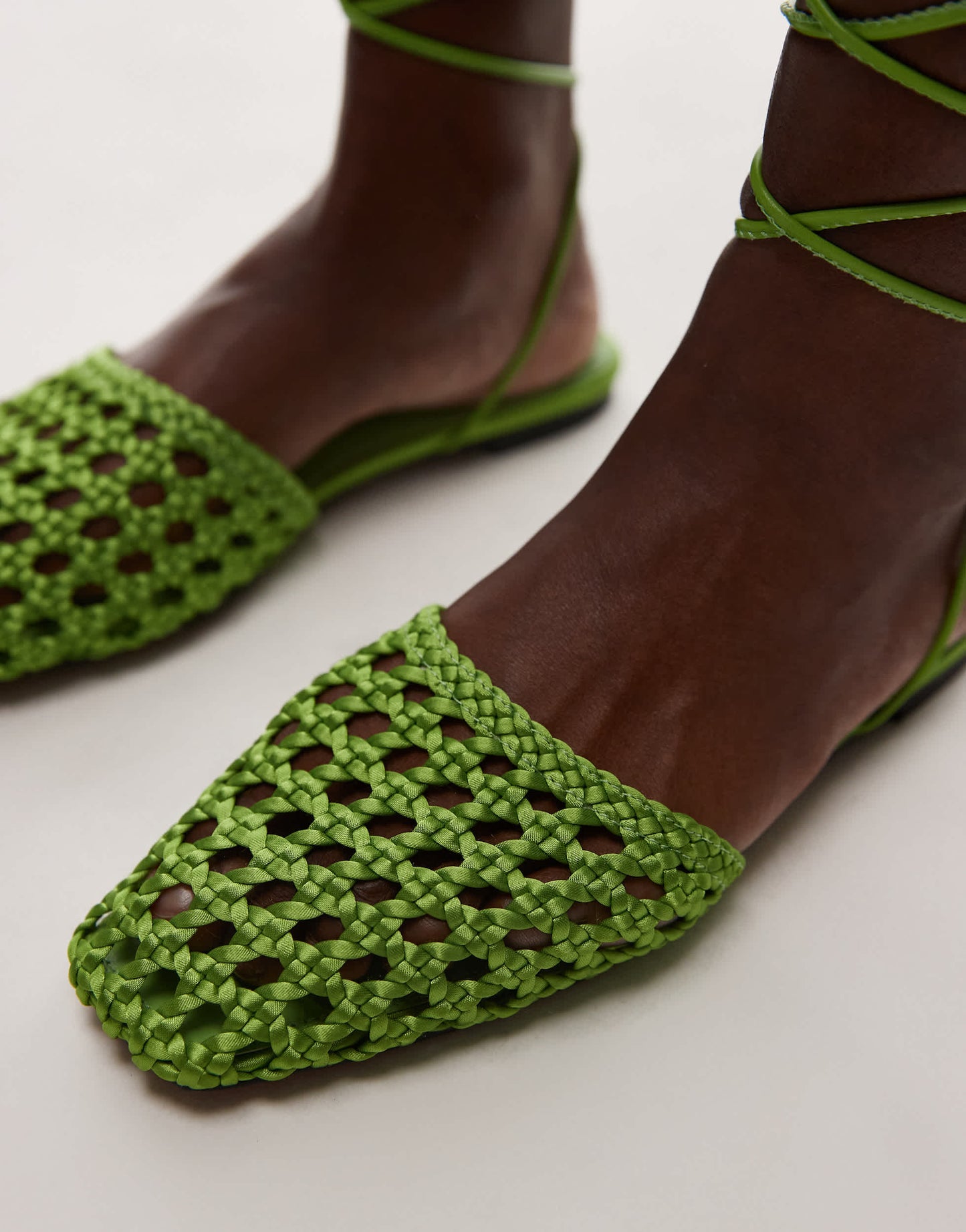 Topshop Arri woven tie up flat shoe in green