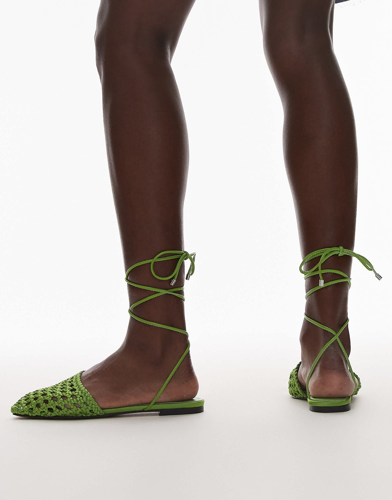 Topshop Arri woven tie up flat shoe in green
