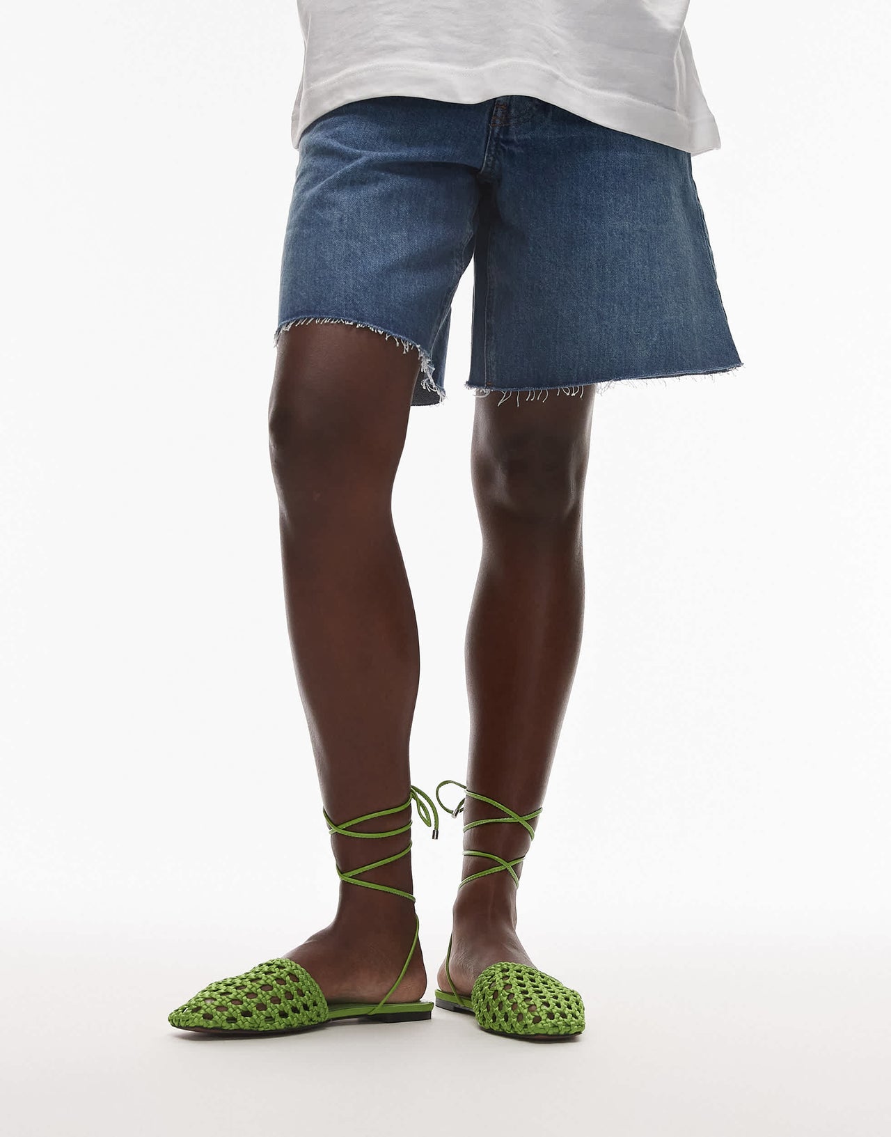 Topshop Arri woven tie up flat shoe in green