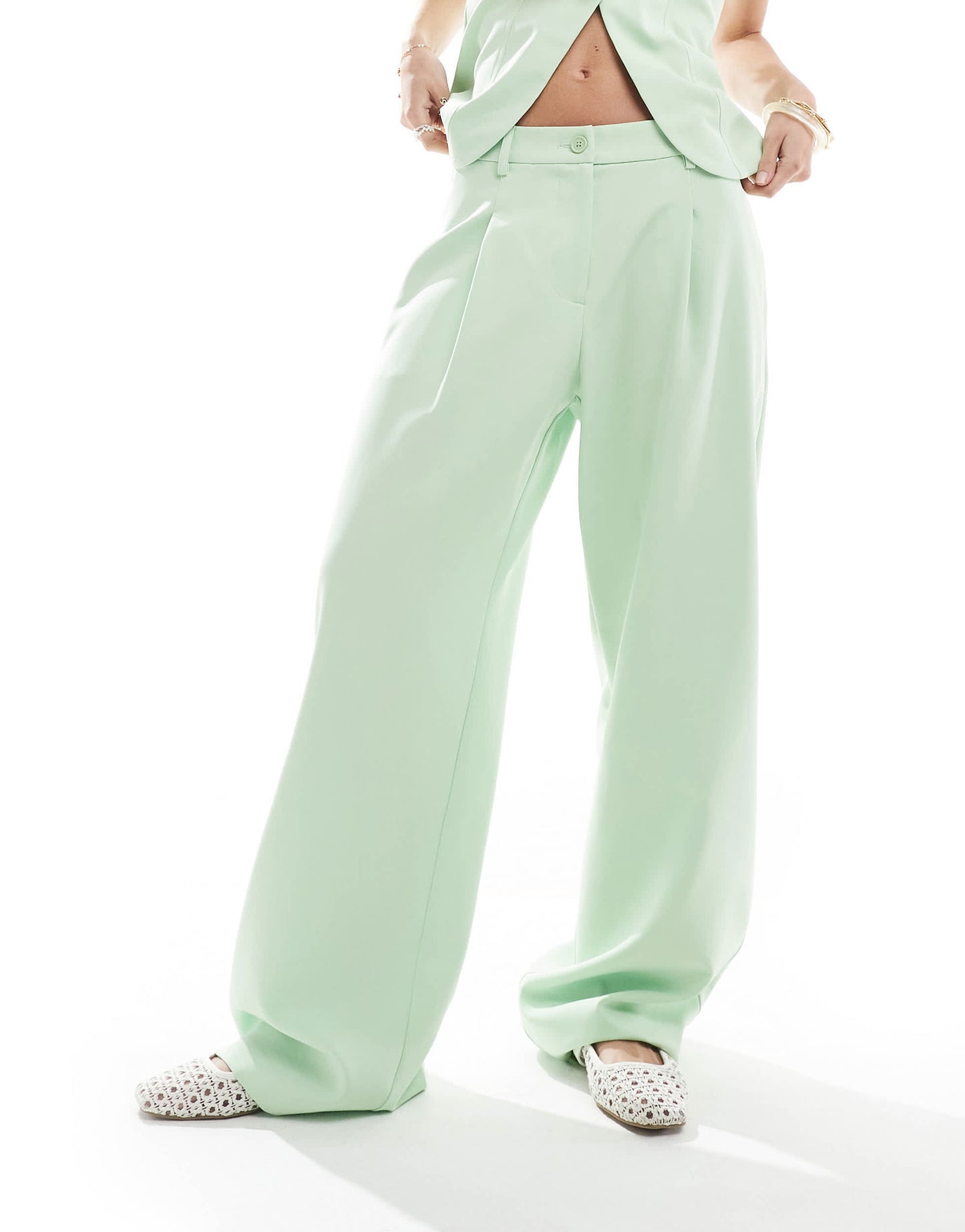 Miss Selfridge co-ord tailored wide leg trouser in matcha green