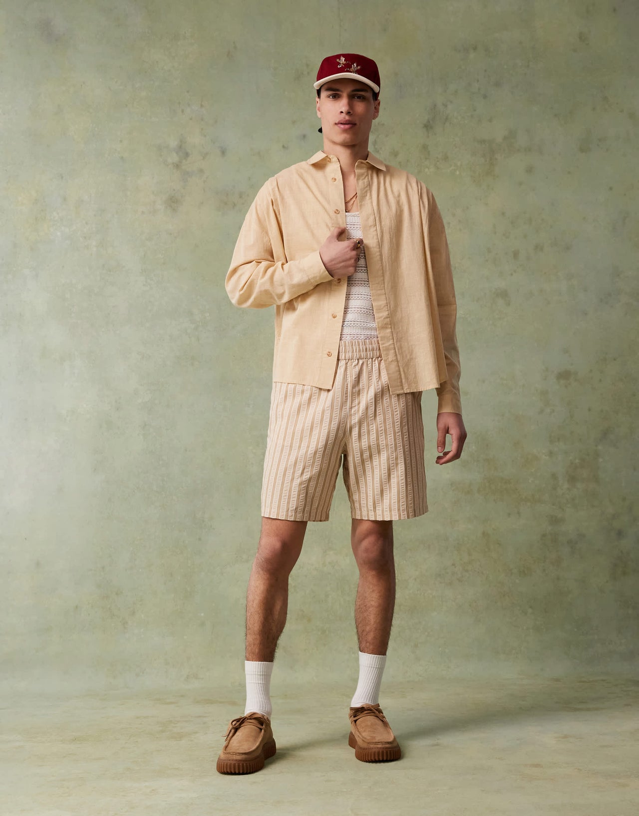 ASOS DESIGN volume oversized shirt with concealed buttons in stone