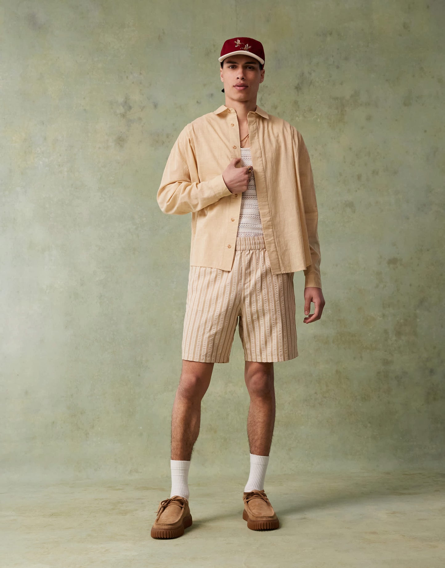 ASOS DESIGN volume oversized shirt with concealed buttons in stone