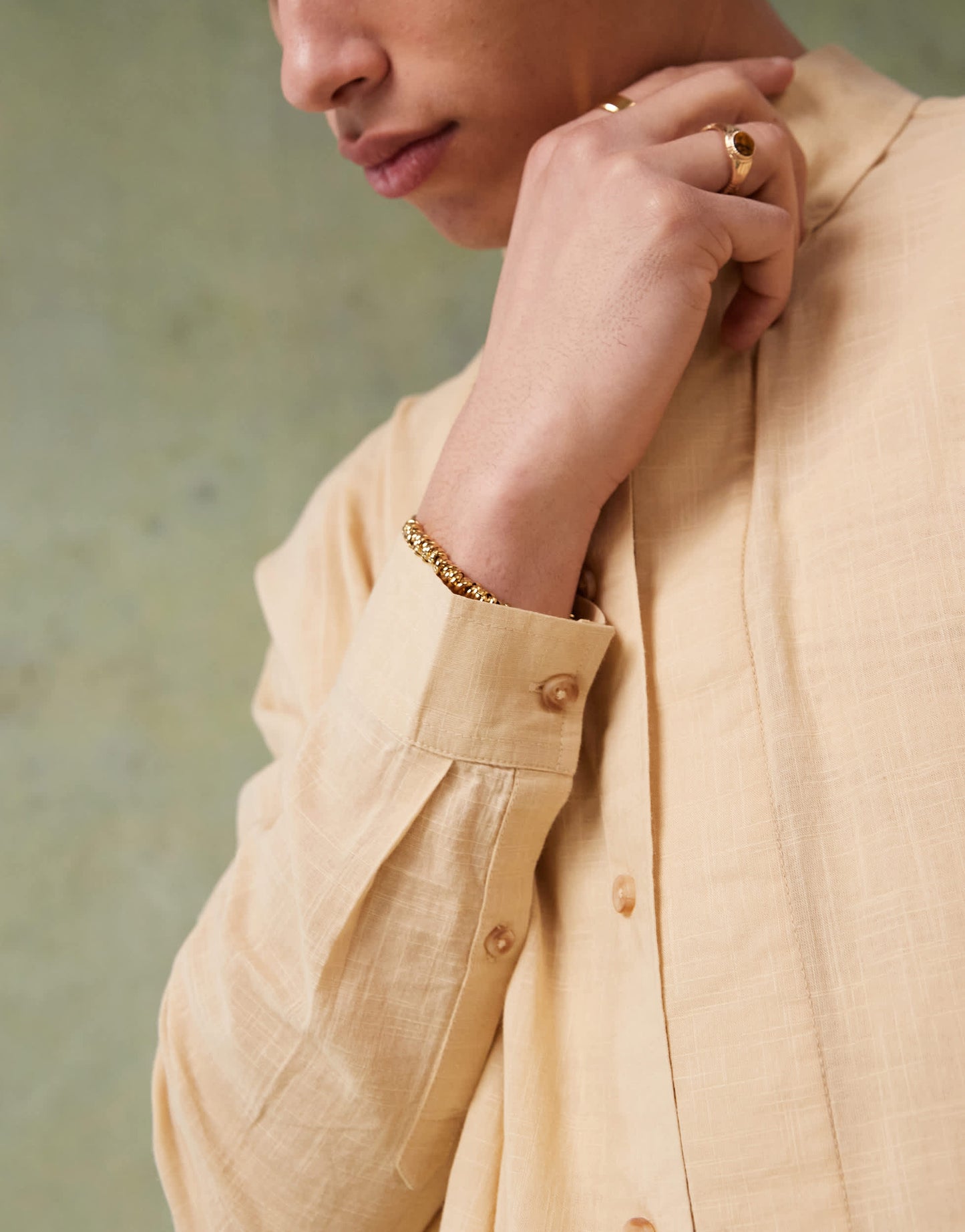 ASOS DESIGN volume oversized shirt with concealed buttons in stone