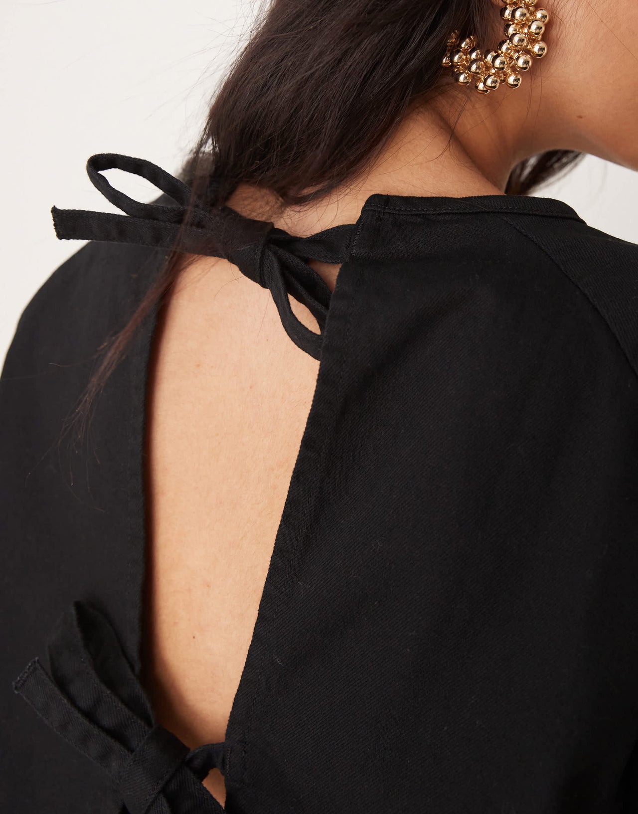 ASOS DESIGN denim raglan long sleeve top in black