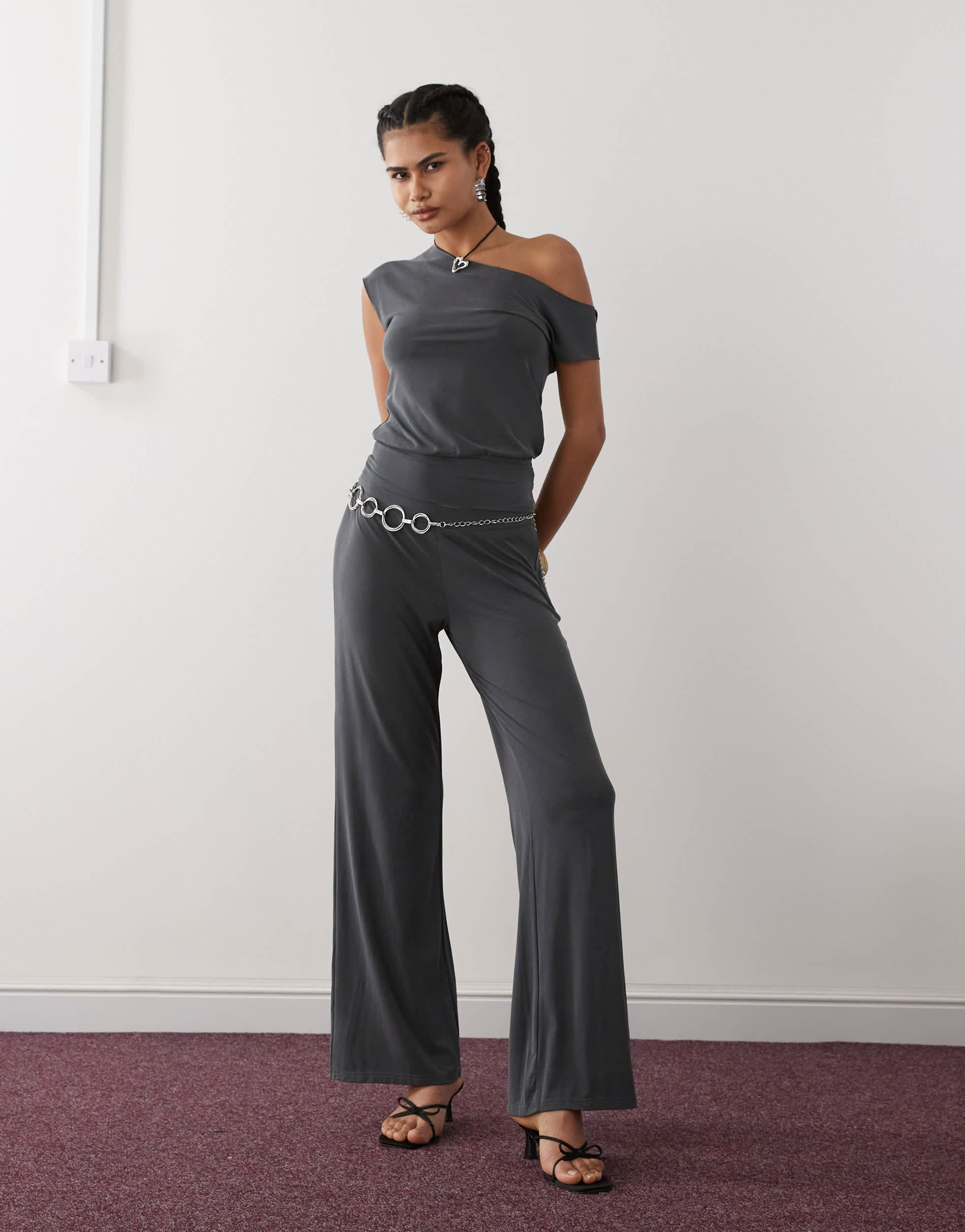 Motel Baku wide leg co-ord trouser in dark grey