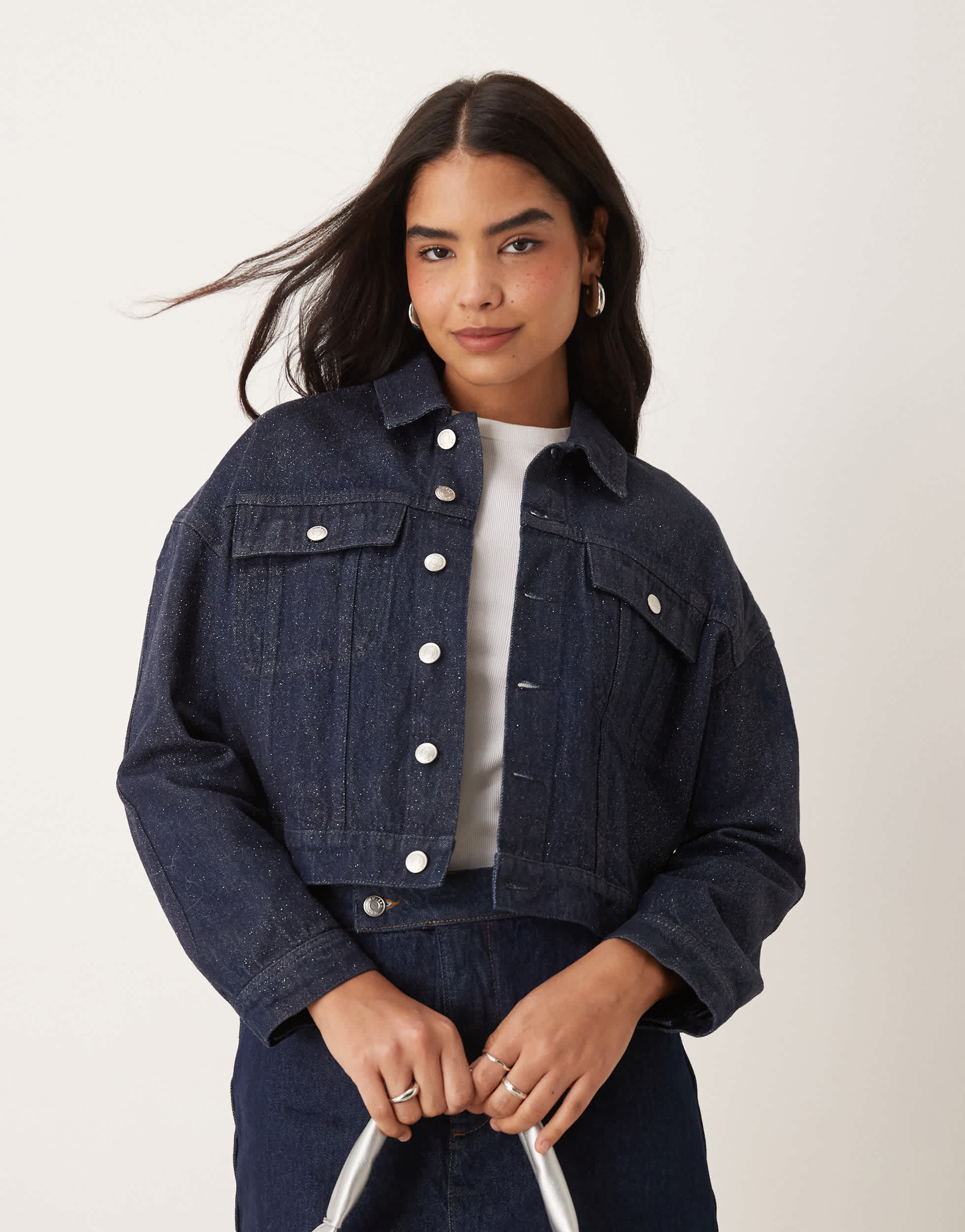 ASOS DESIGN denim western jacket with glitter in blue