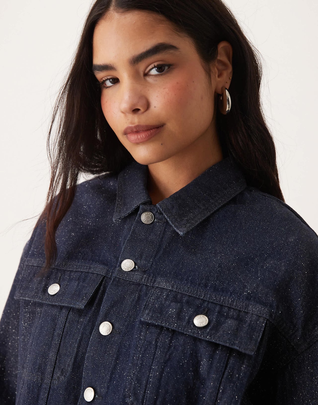 ASOS DESIGN denim western jacket with glitter in blue