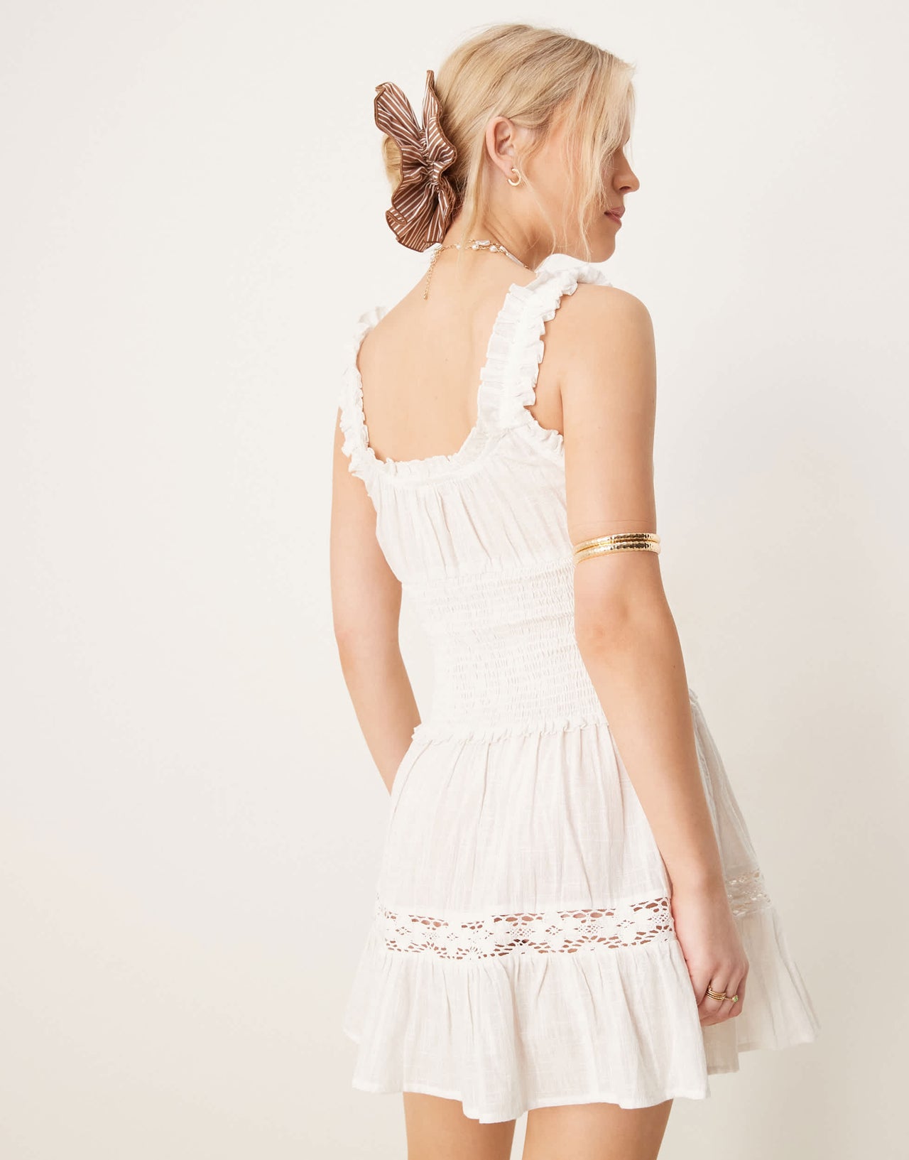 Iisla & Bird shirred mini beach dress in white
