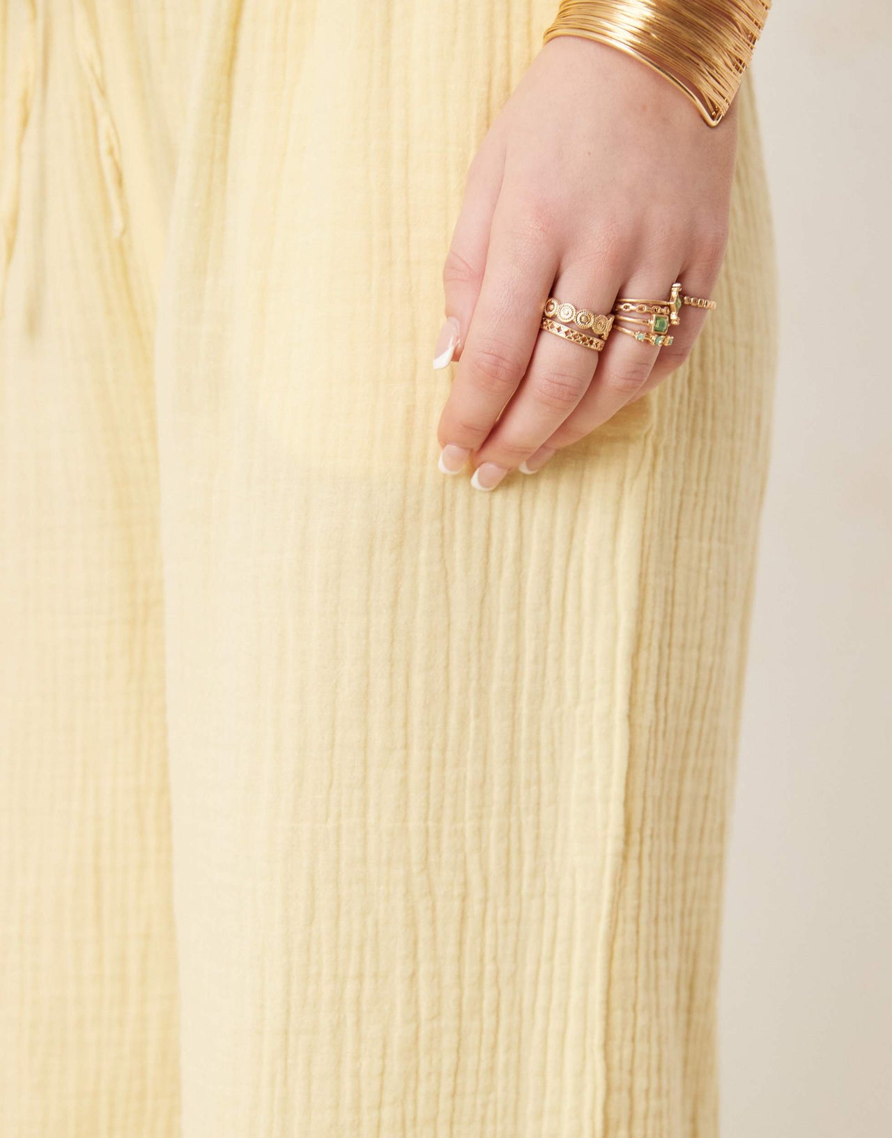 Iisla & Bird skinny waist band beach trouser co-ord in yellow
