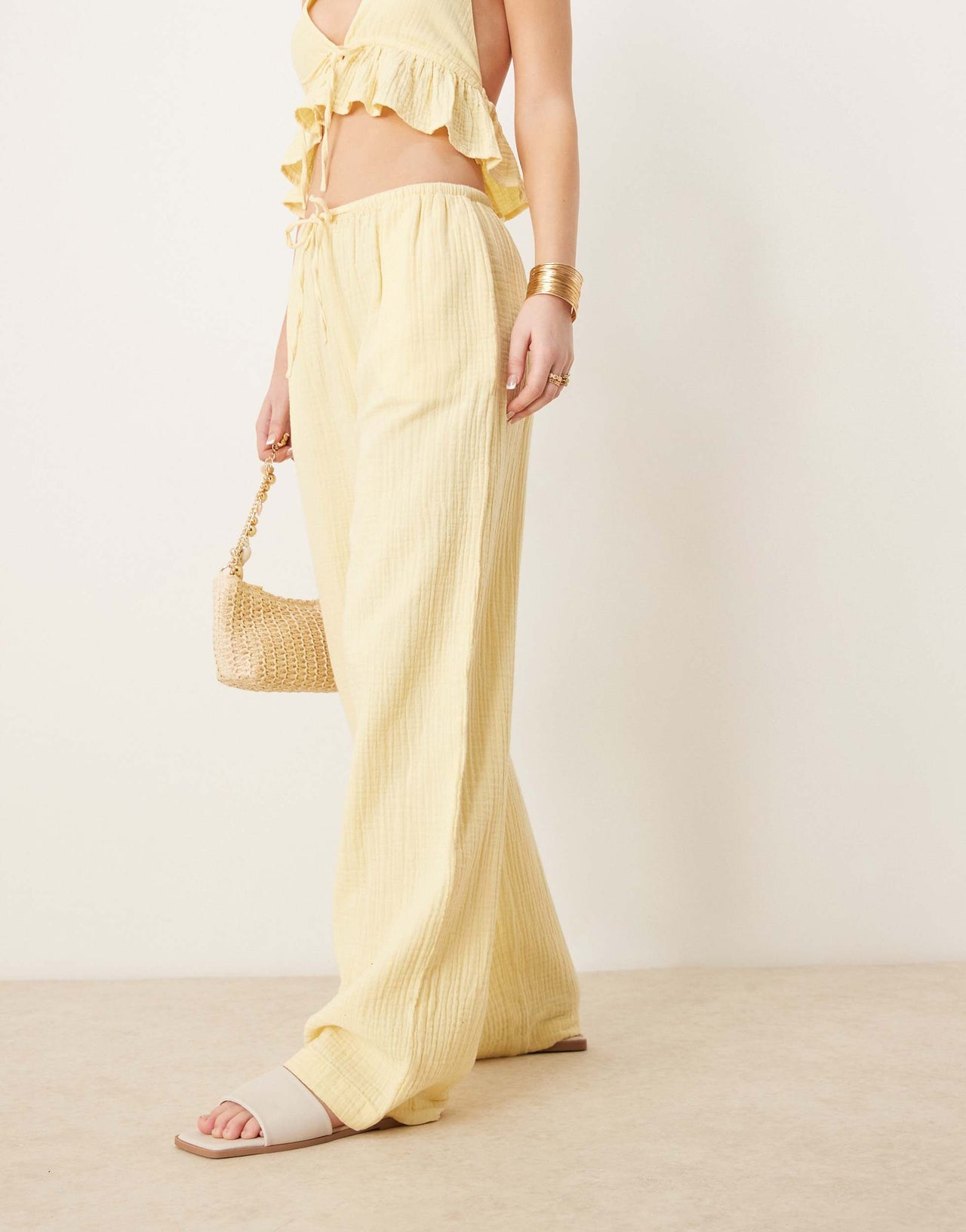 Iisla & Bird skinny waist band beach trouser co-ord in yellow