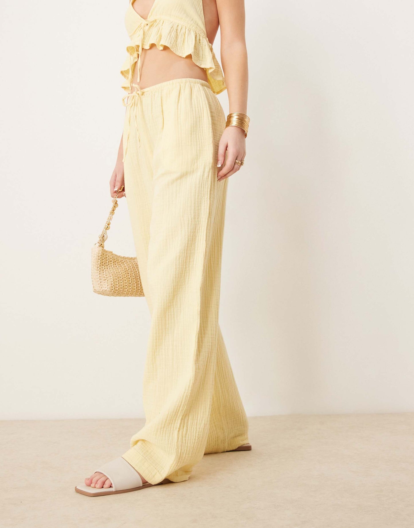 Iisla & Bird skinny waist band beach trouser co-ord in yellow
