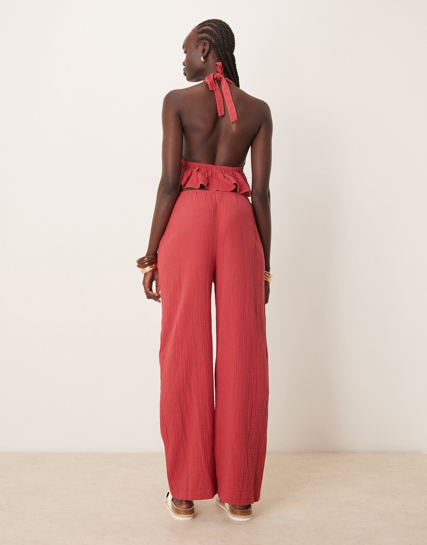 Iisla & Bird skinny waist band beach trouser co-ord in red