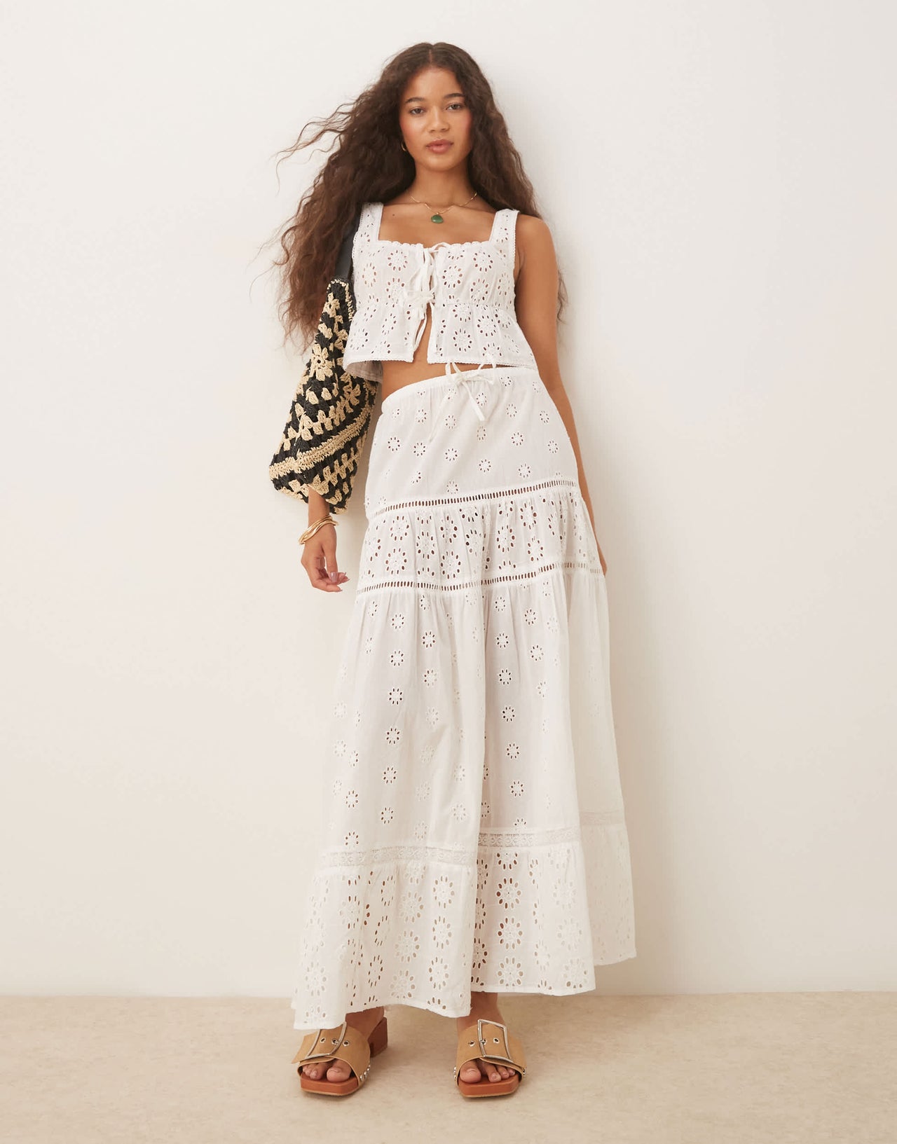 Iisla & Bird broderie double tie beach waistcoat co-ord in white