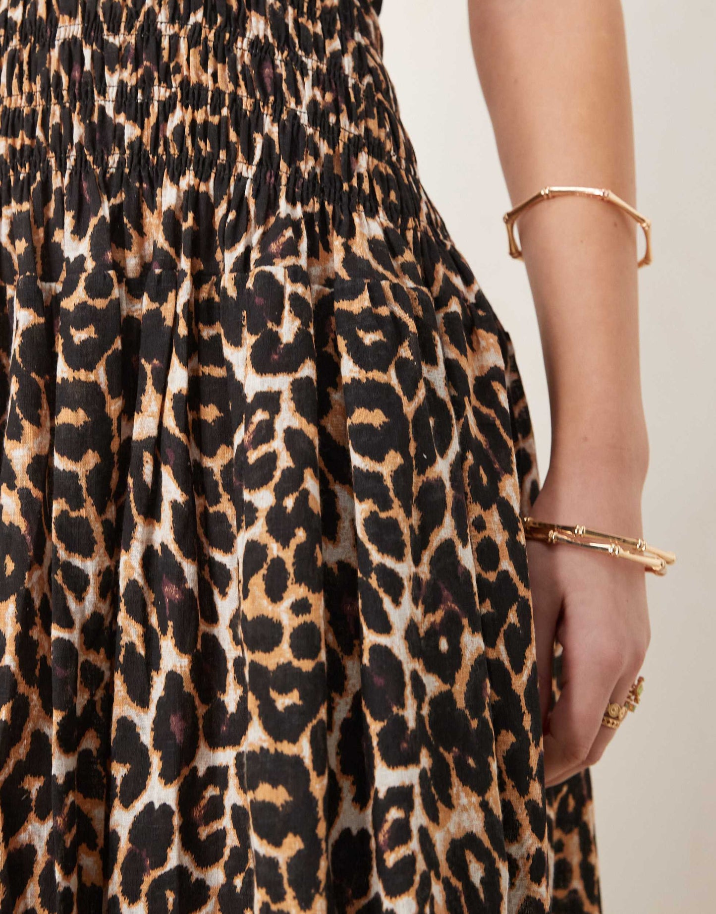 Iisla & Bird longline ruched maxi beach dress in leopard