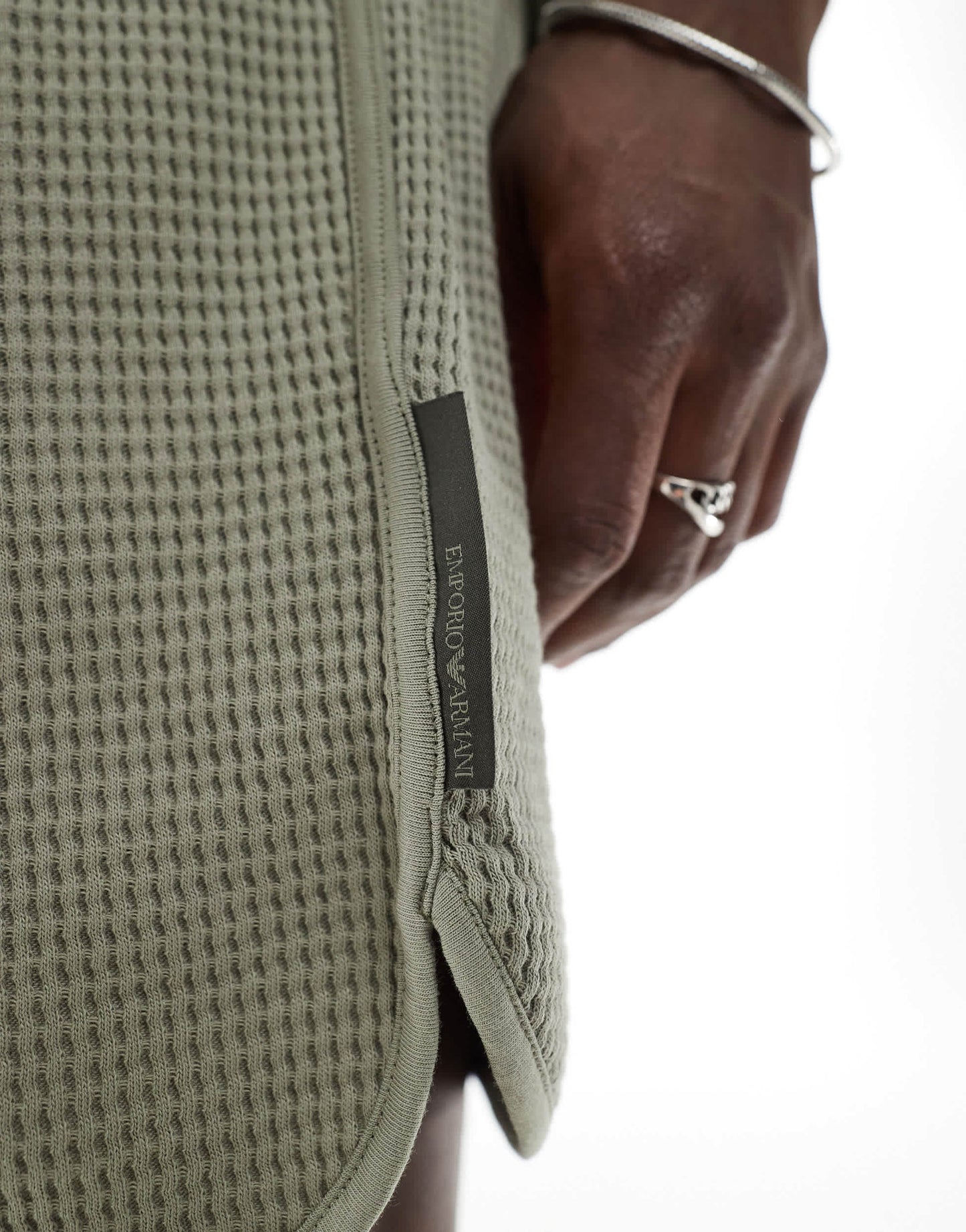 Emporio Armani Bodywear logo lounge waffle shorts in khaki green co-ord