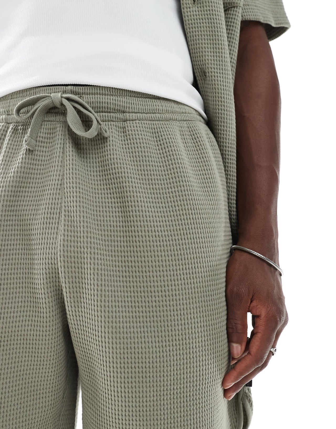 Emporio Armani Bodywear logo lounge waffle shorts in khaki green co-ord