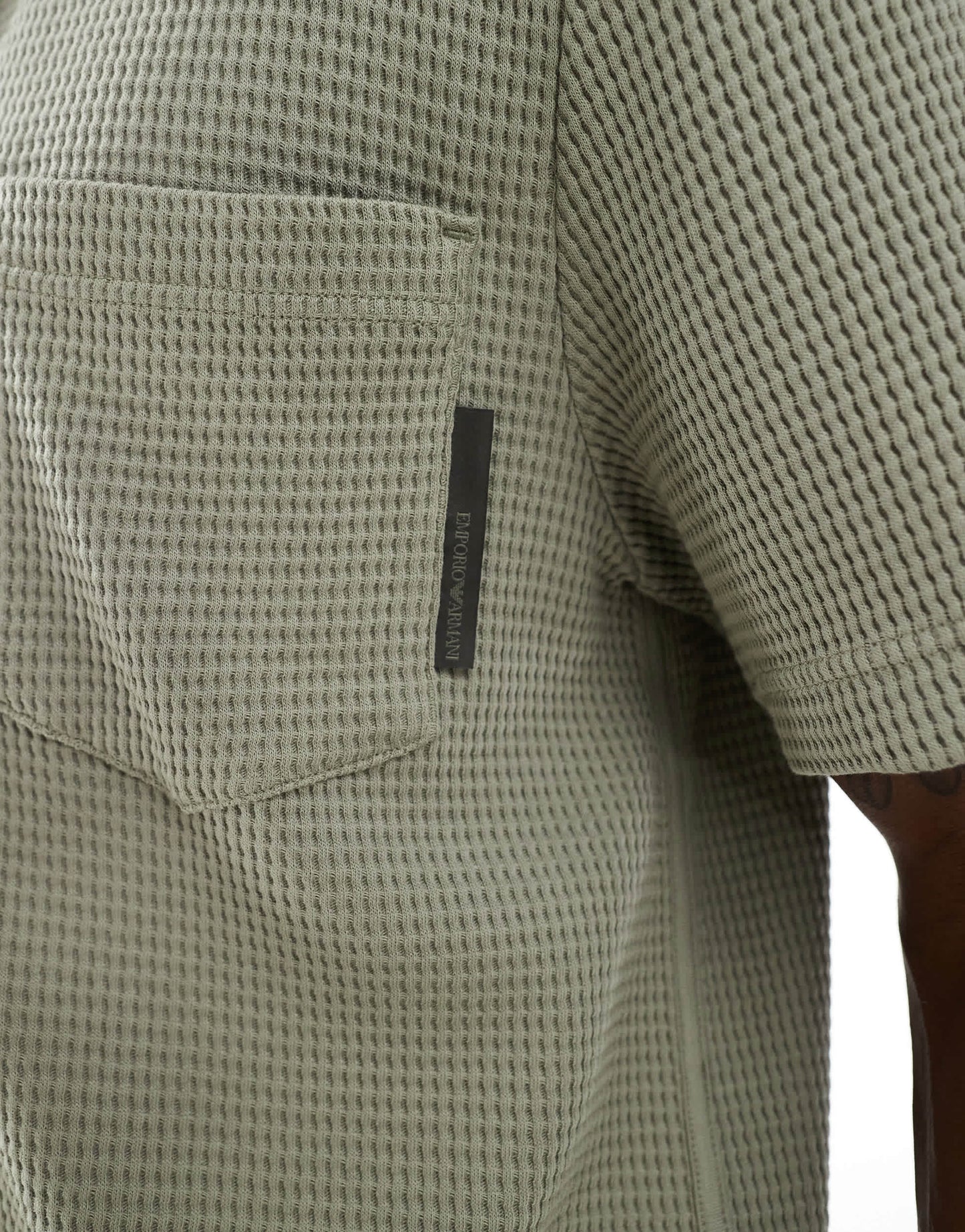Emporio Armani Bodywear logo lounge waffle shirt in khaki green co-ord