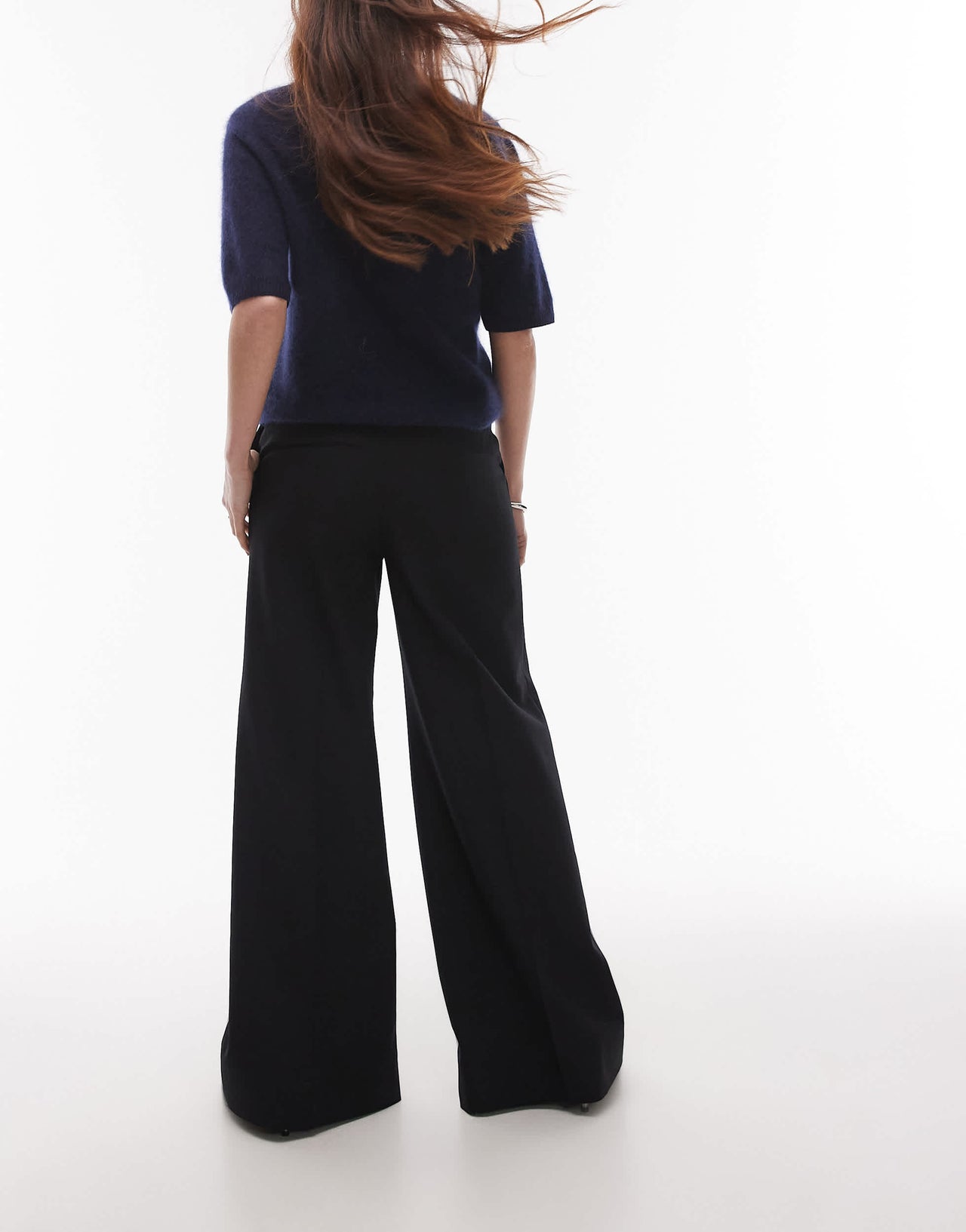 & Other Stories wool blend tailored wide leg trousers in black