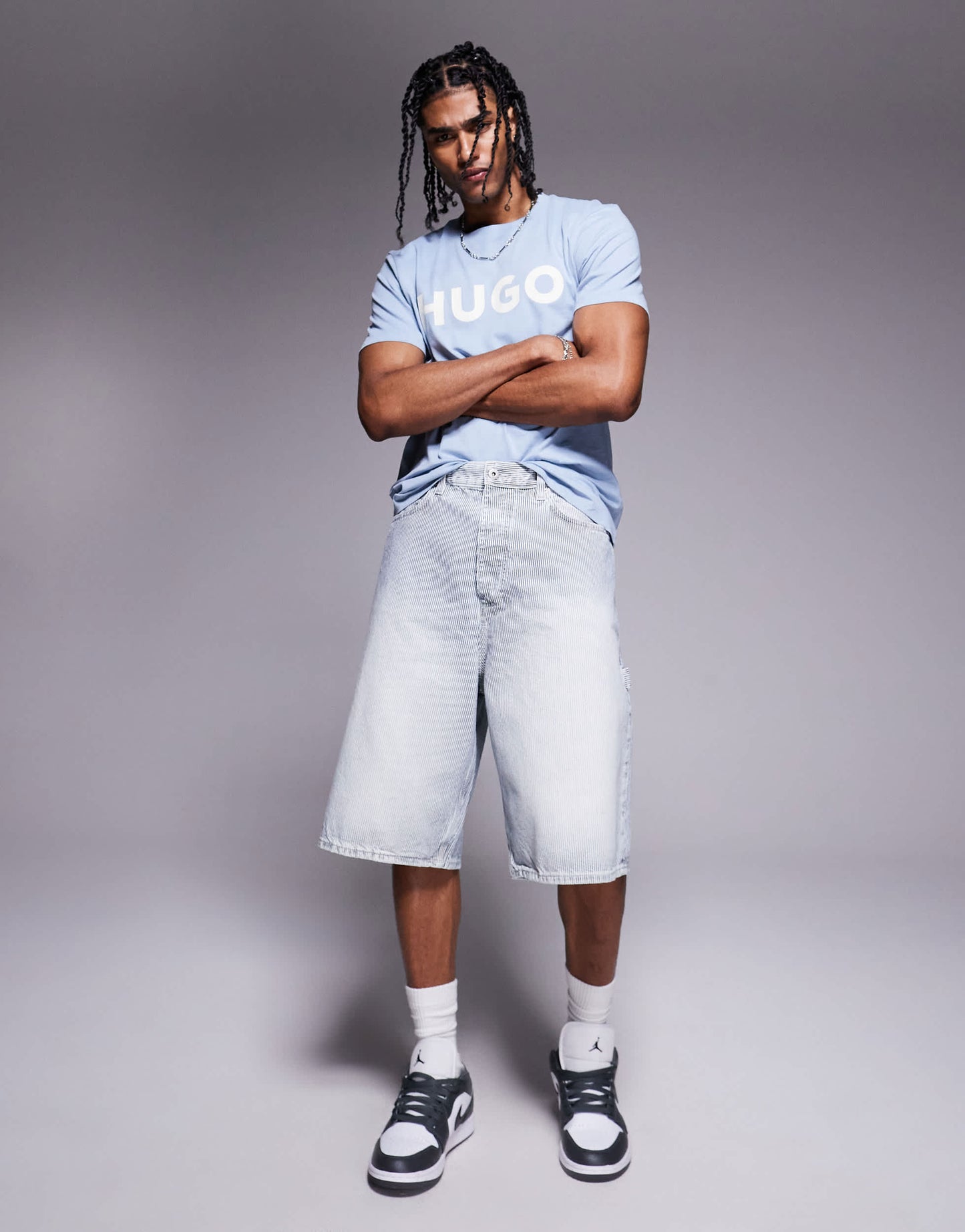 Hugo Blue Aman baggy fit shorts in light blue