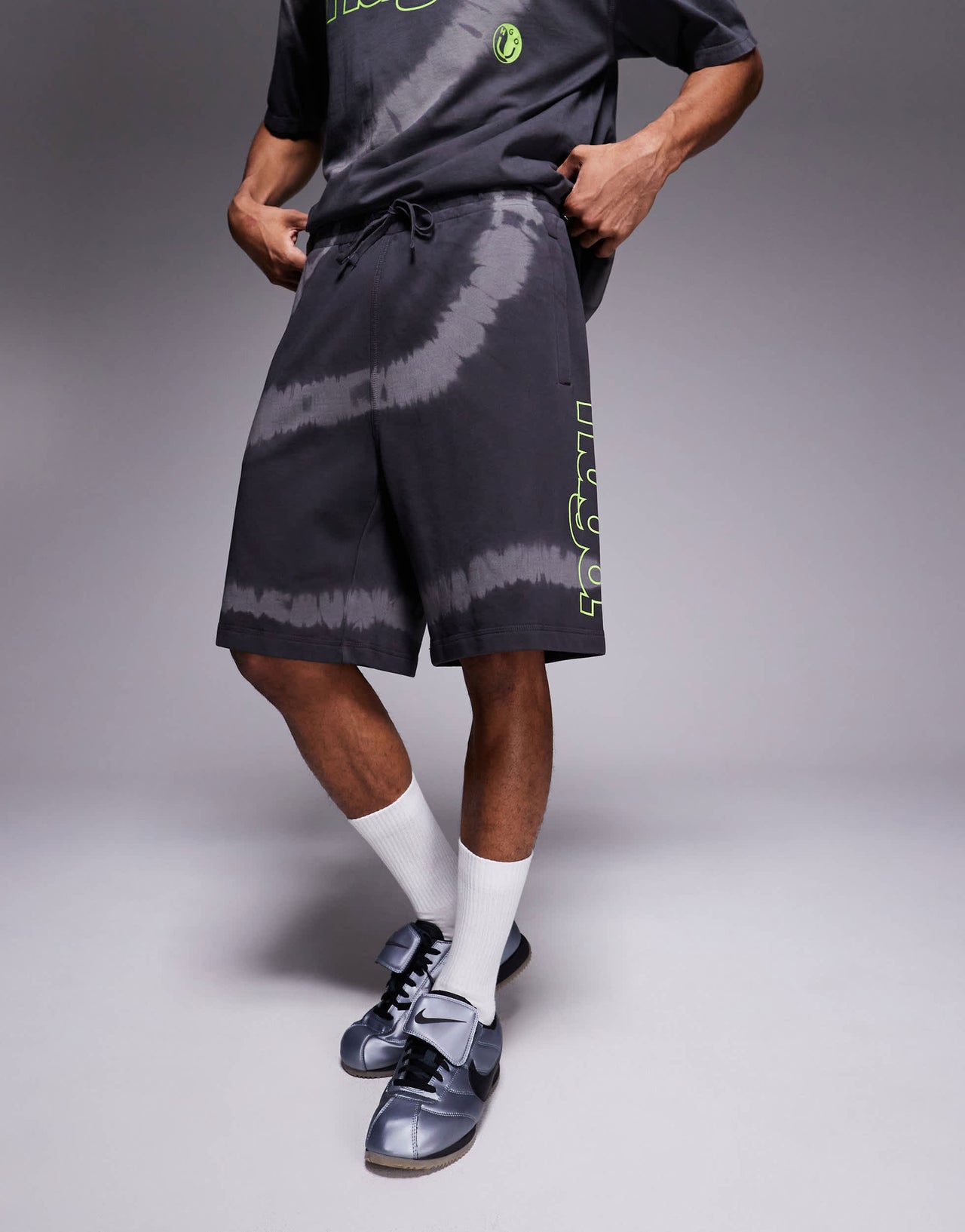 Hugo Blue loose fit co-ord printed shorts in black