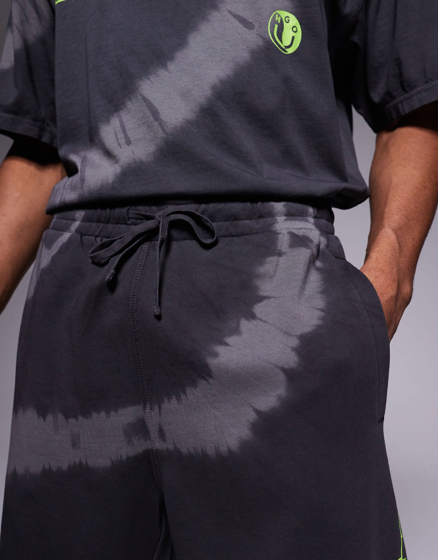 Hugo Blue loose fit co-ord printed shorts in black