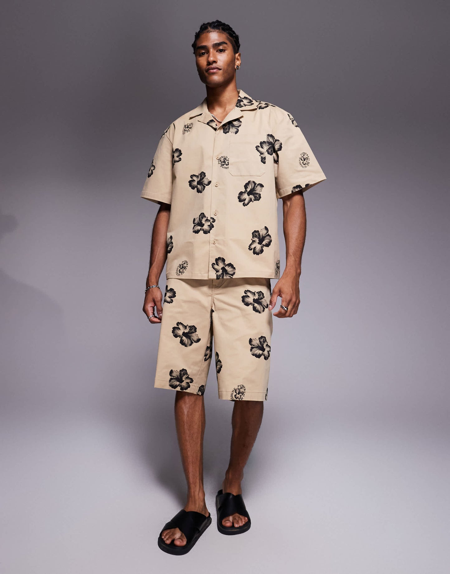 Hugo Blue relaxed fit co-ord shirt in brown with floral print
