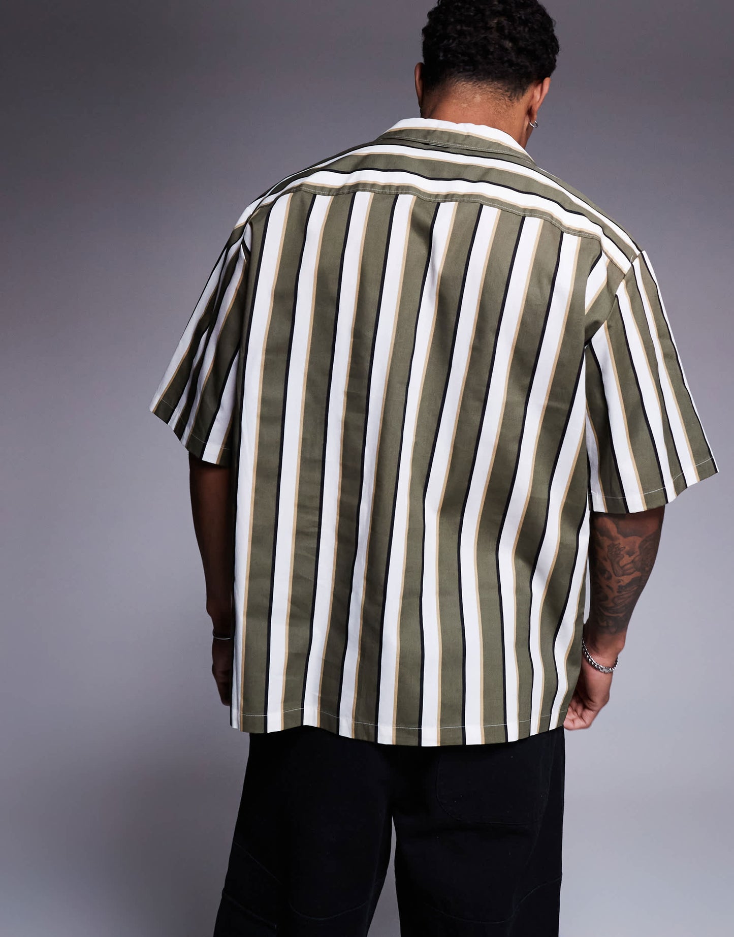 Hugo Blue striped relaxed fit short sleeve shirt in green