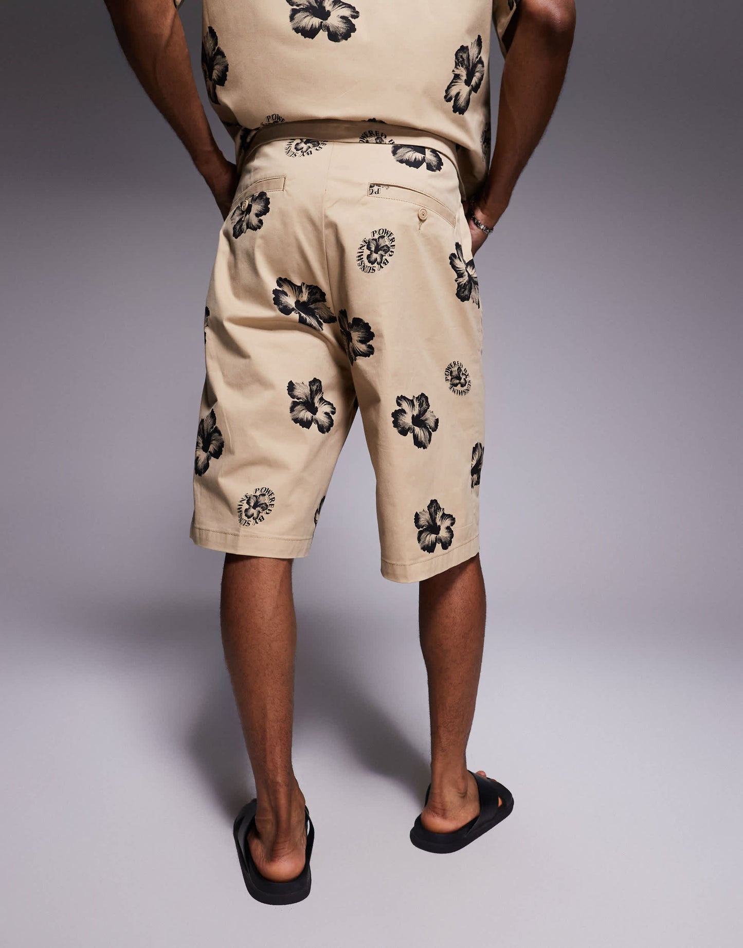 Hugo Blue co-ord baggy fit shorts in brown with floral print