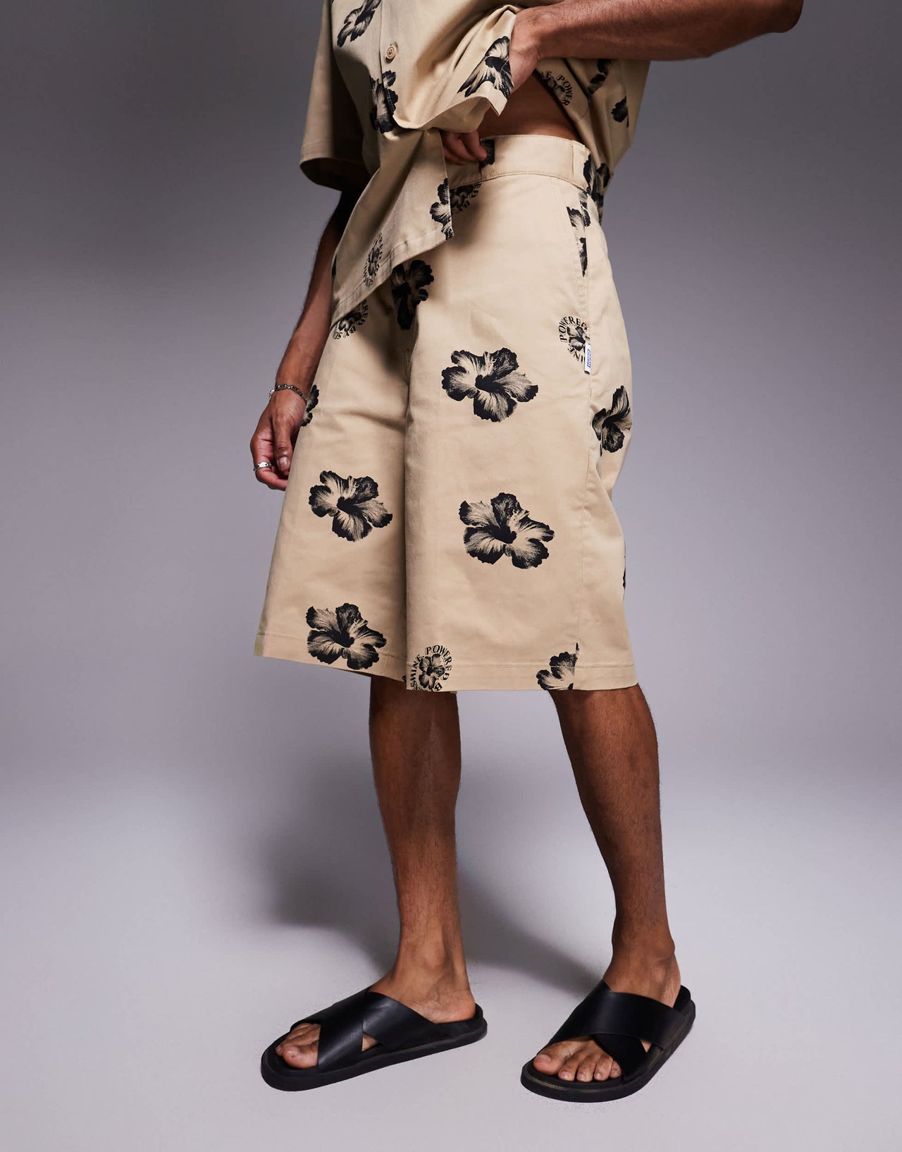 Hugo Blue co-ord baggy fit shorts in brown with floral print