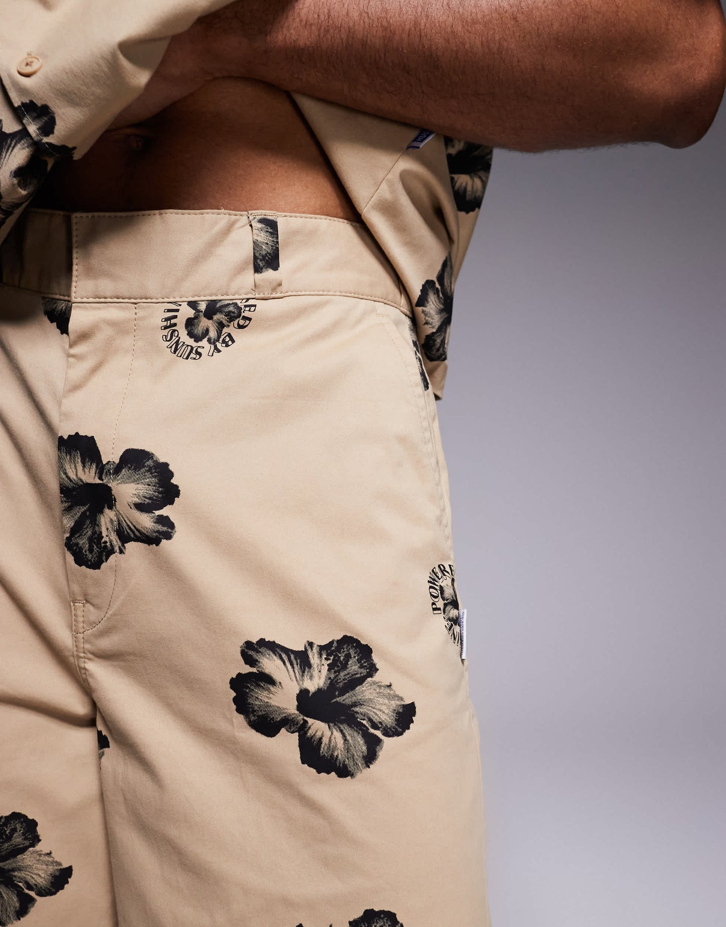 Hugo Blue co-ord baggy fit shorts in brown with floral print