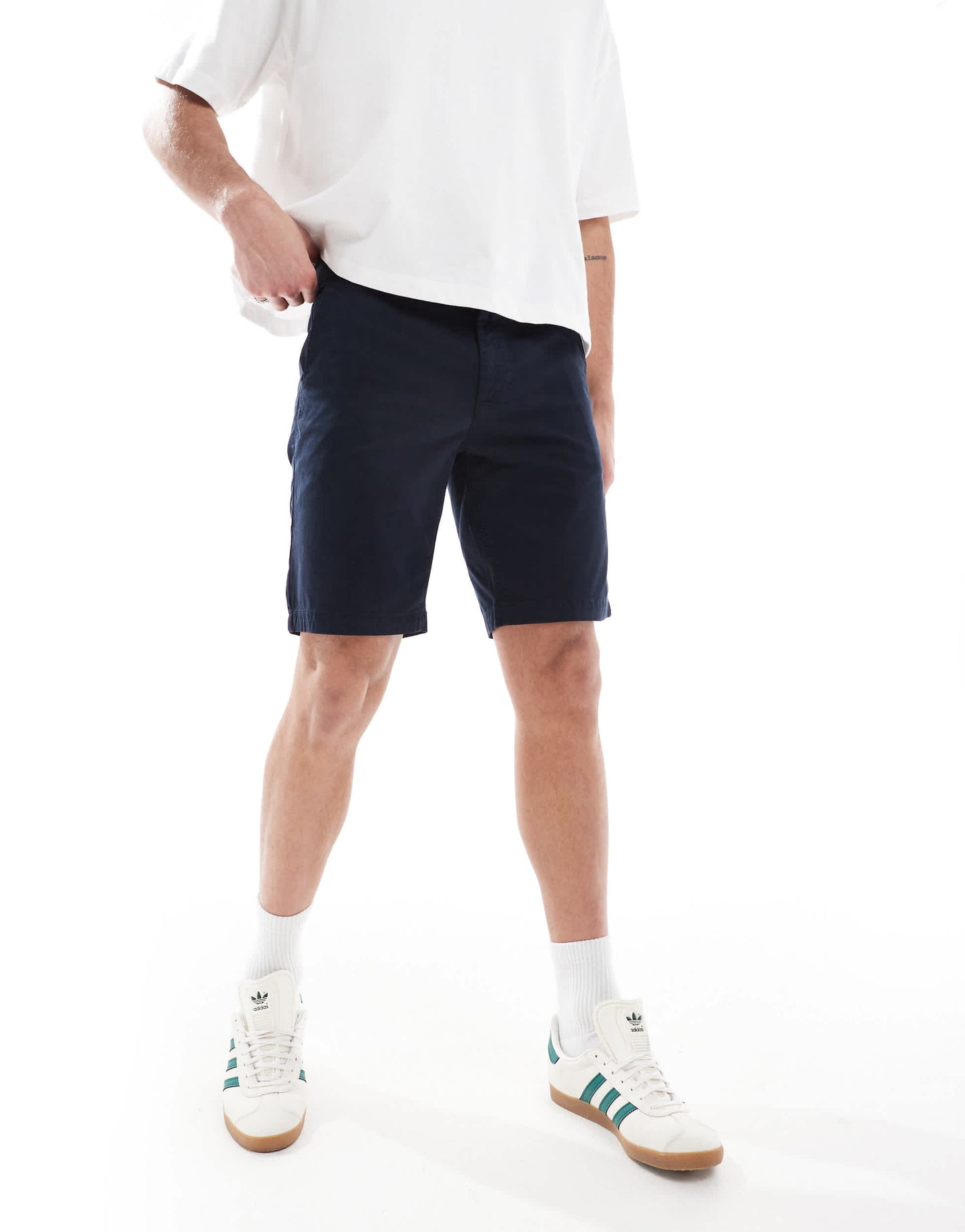 BOSS Orange slim fit cotton chino shorts in navy