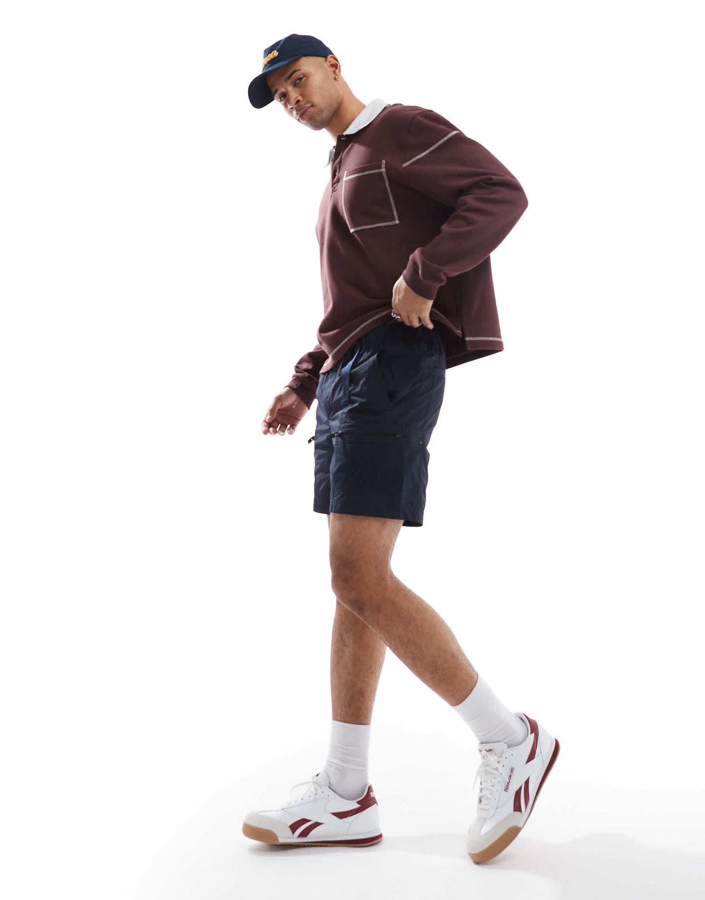 BOSS Orange Sal tab belt nylon tech cargo shorts in navy