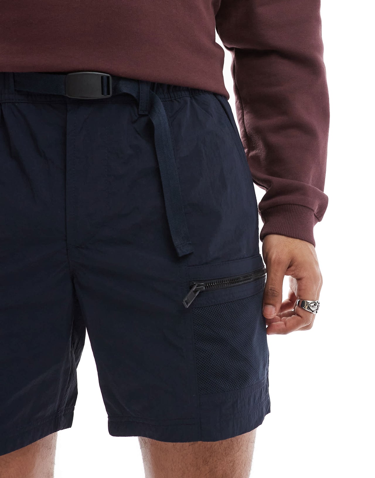 BOSS Orange Sal tab belt nylon tech cargo shorts in navy