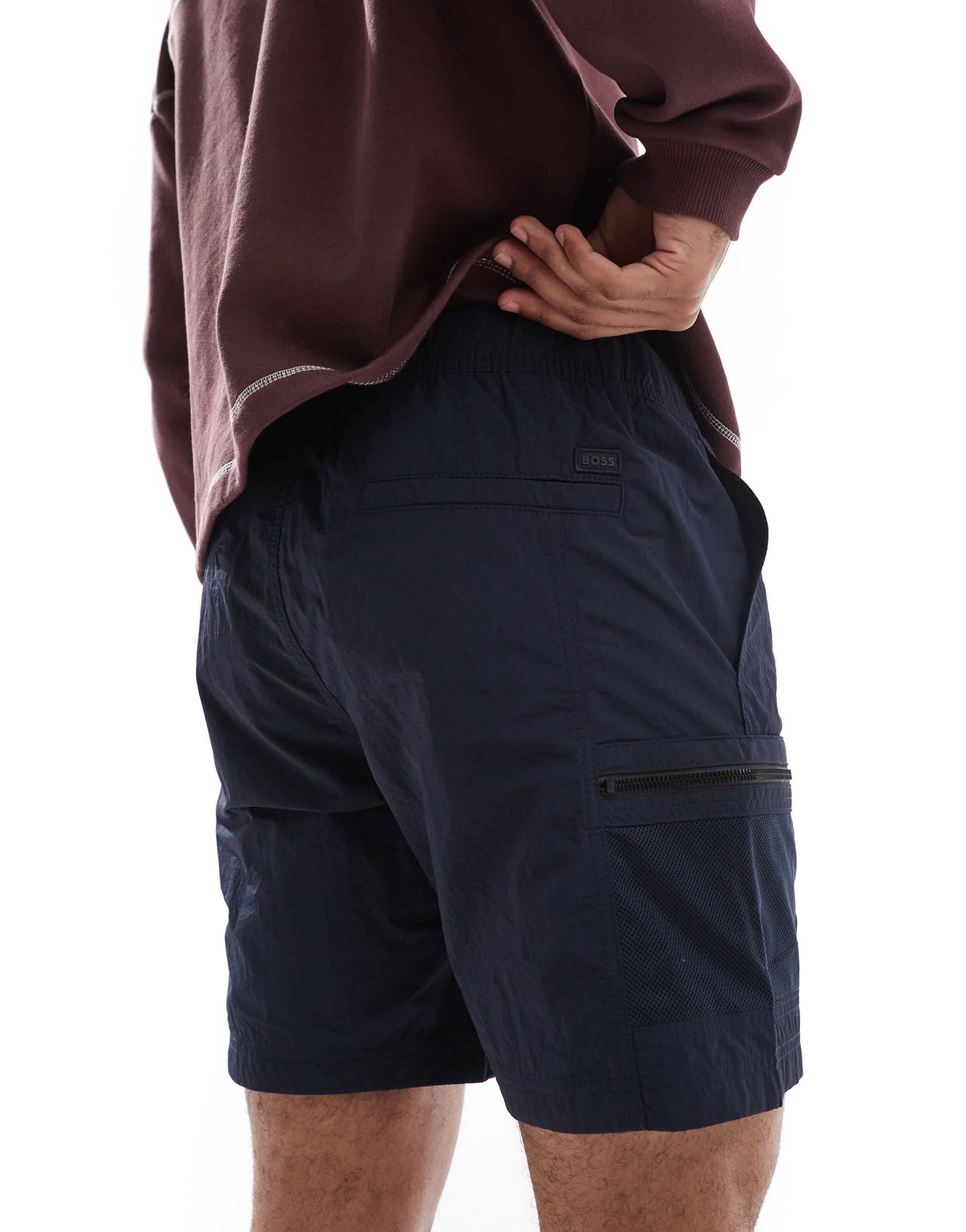 BOSS Orange Sal tab belt nylon tech cargo shorts in navy