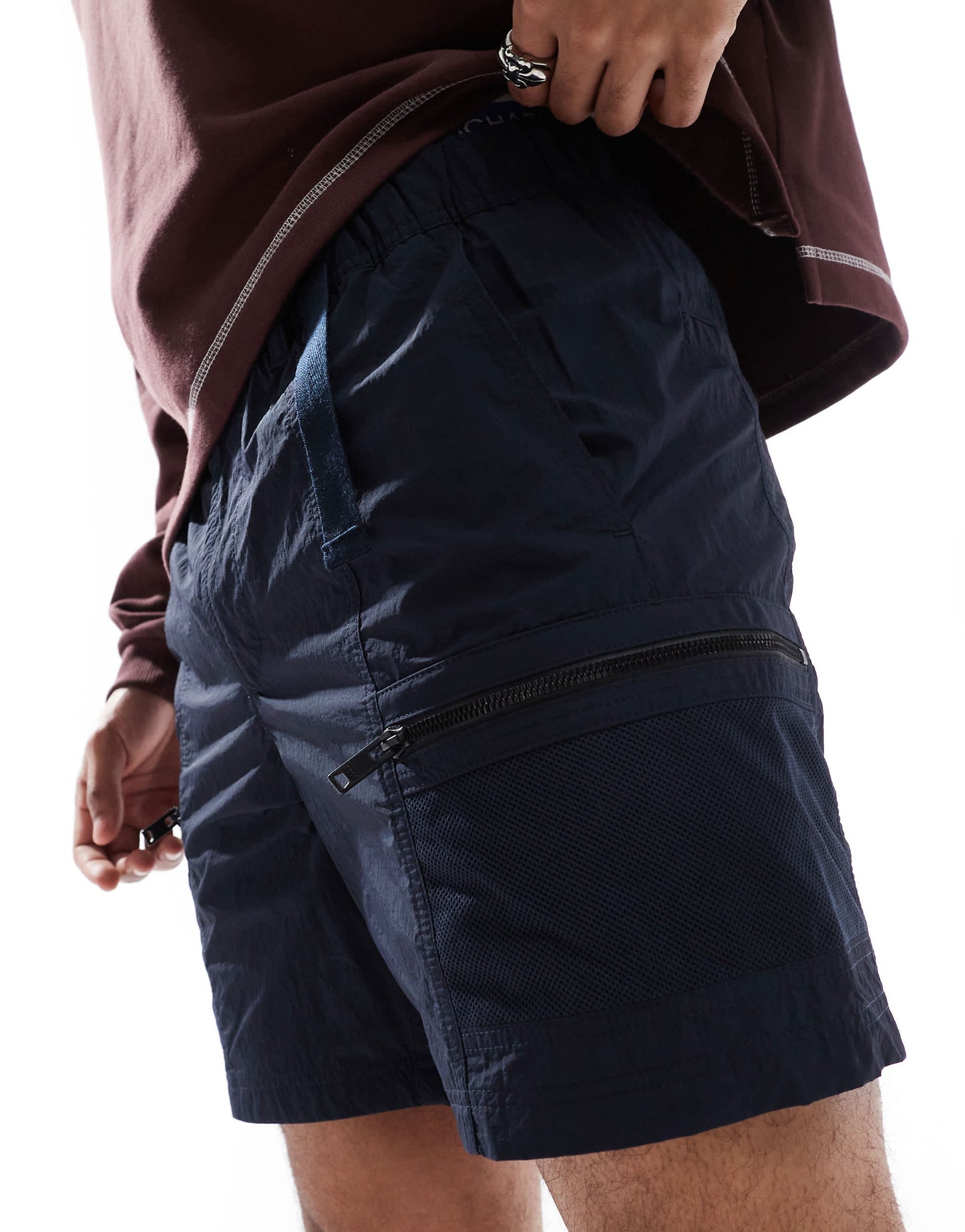 BOSS Orange Sal tab belt nylon tech cargo shorts in navy