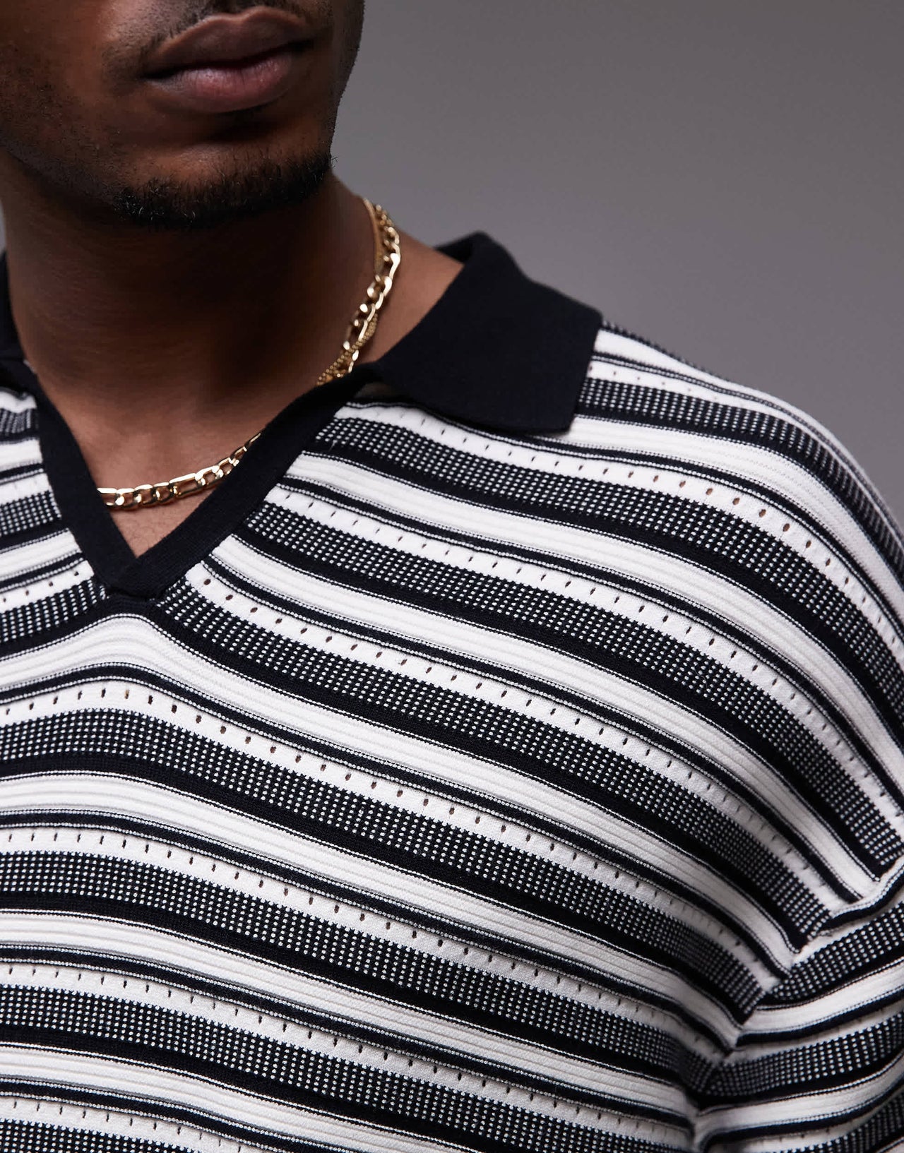 Topman knitted stripe polo in monochrome