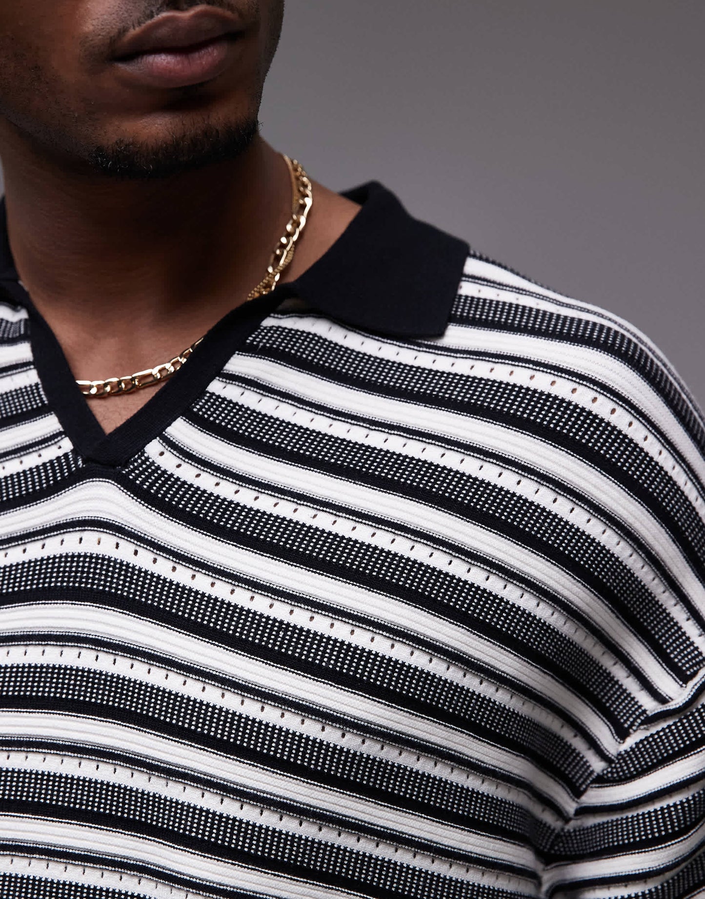 Topman knitted stripe polo in monochrome