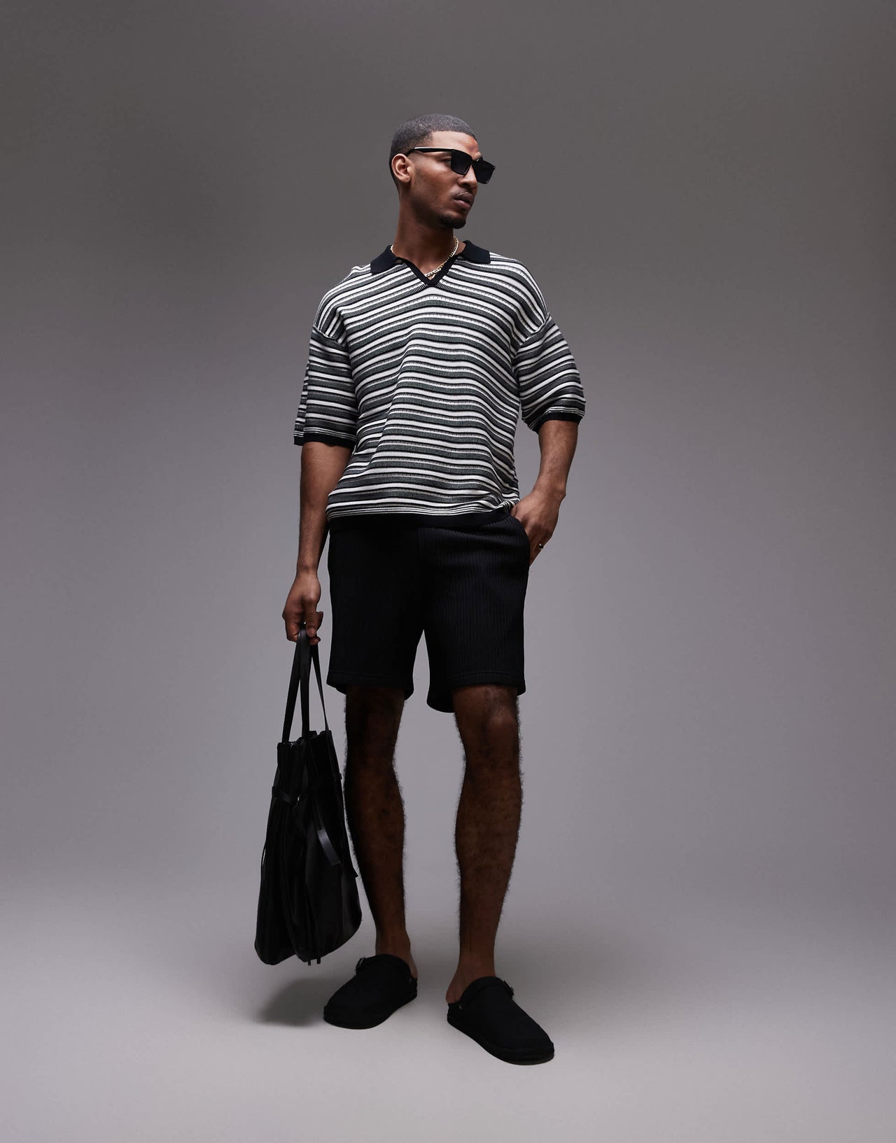 Topman knitted stripe polo in monochrome