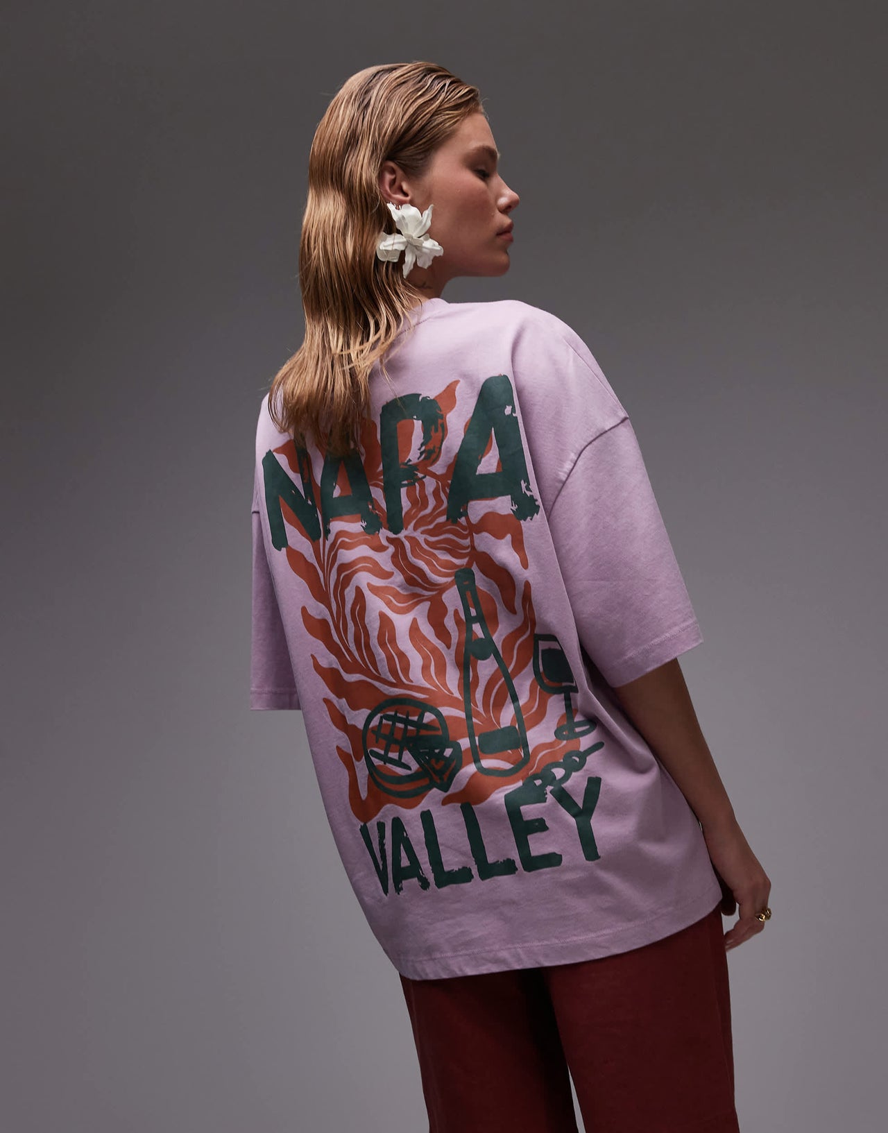 Topshop graphic Napa Valley oversized tee with backprint in pink