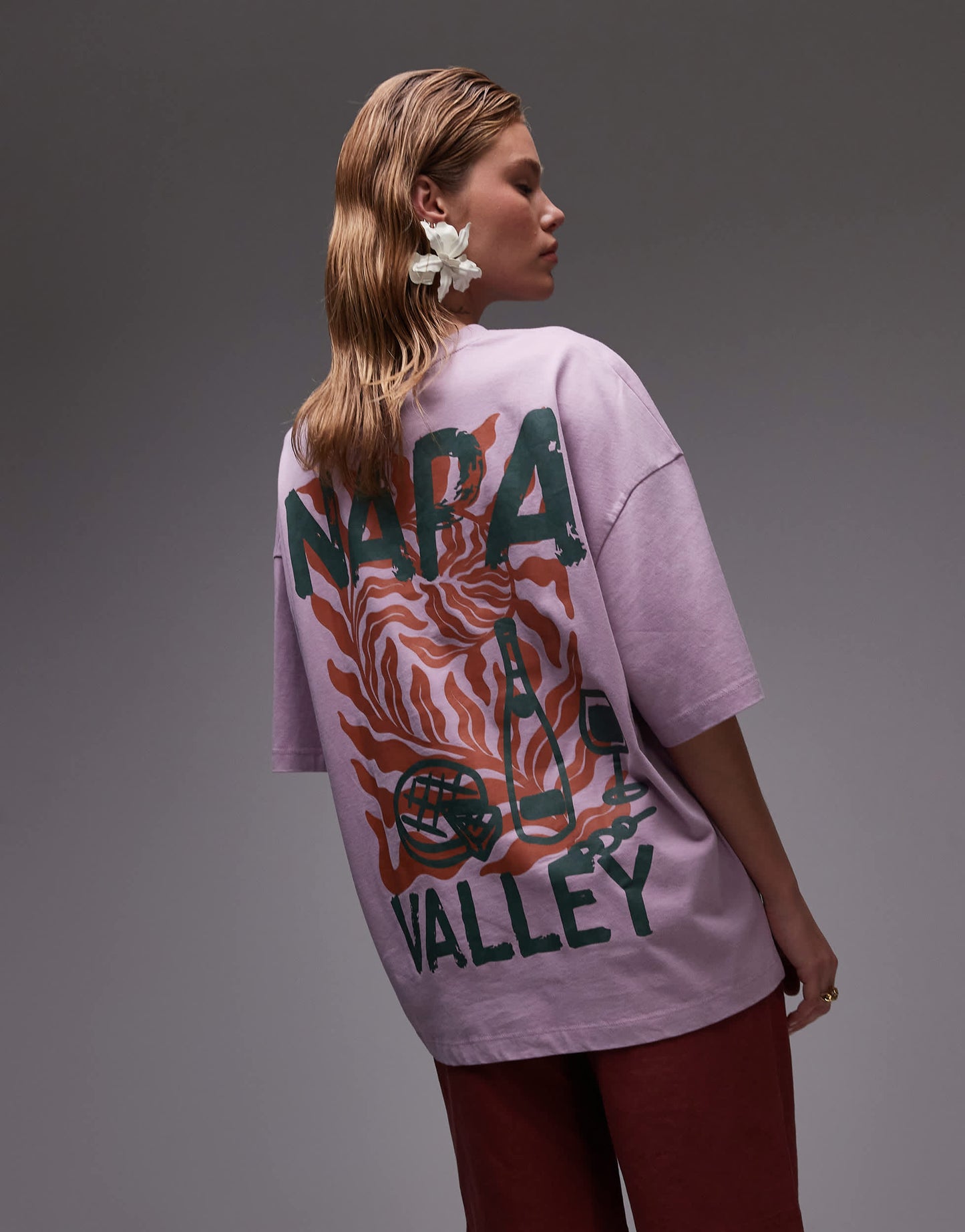 Topshop graphic Napa Valley oversized tee with backprint in pink