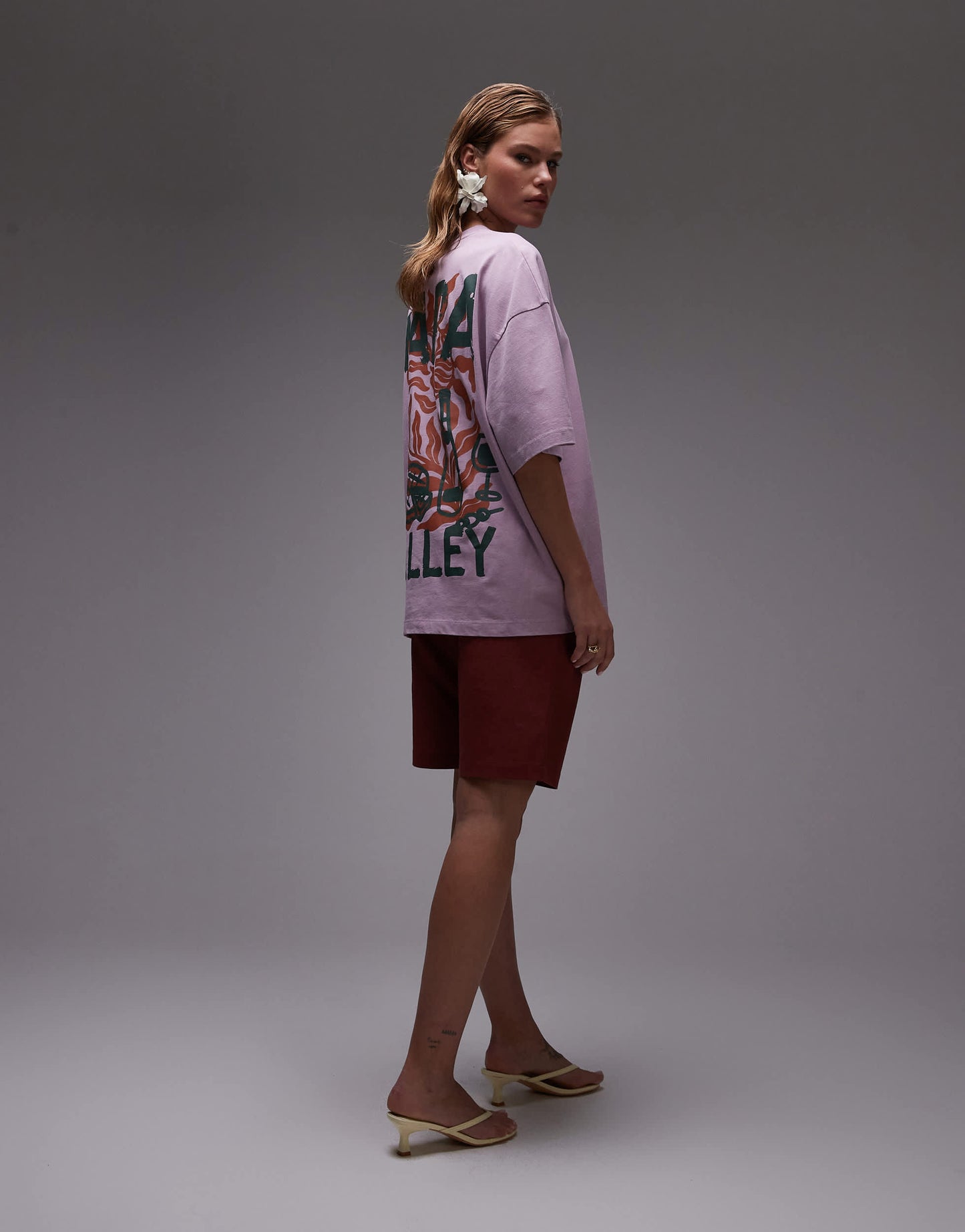 Topshop graphic Napa Valley oversized tee with backprint in pink