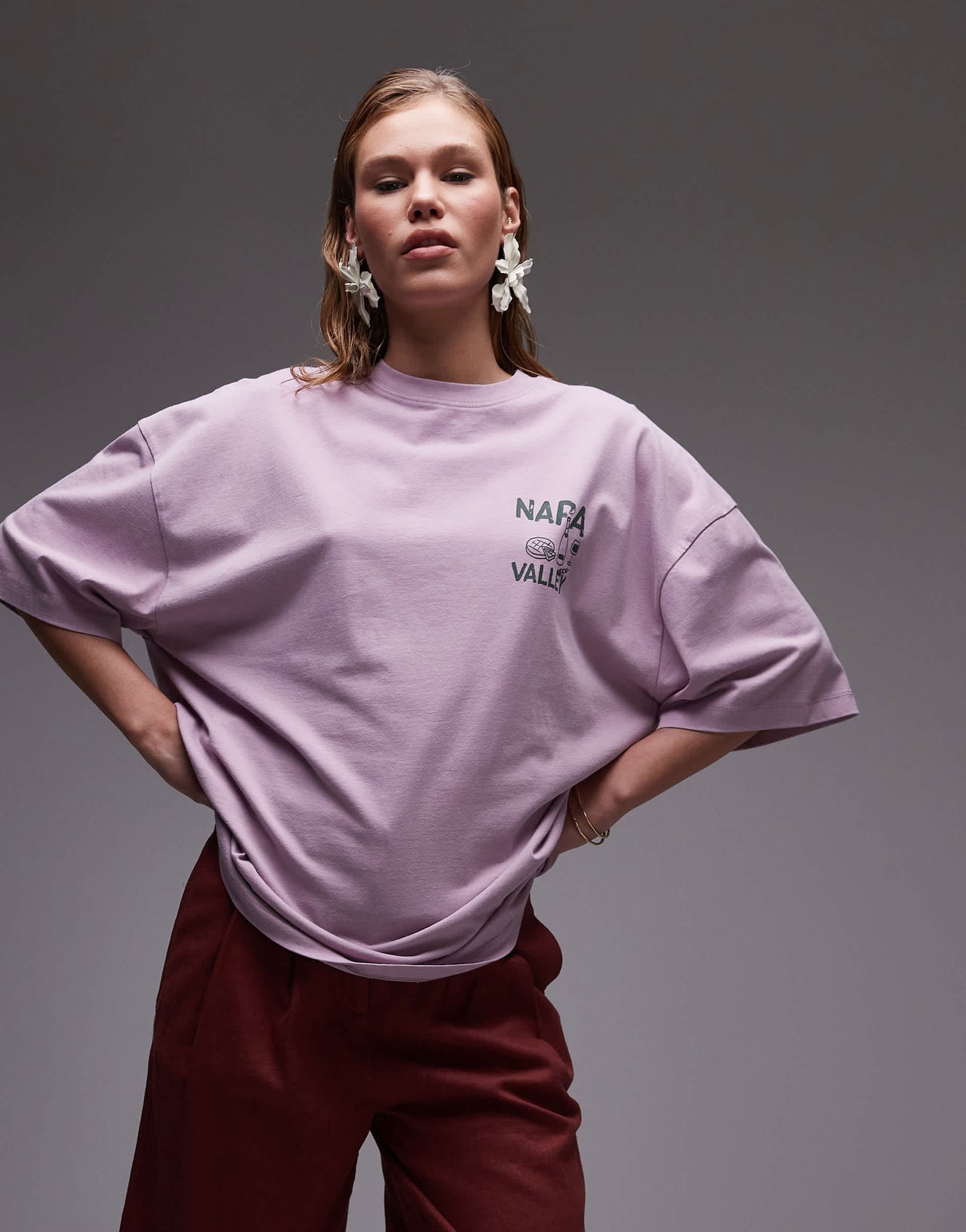 Topshop graphic Napa Valley oversized tee with backprint in pink